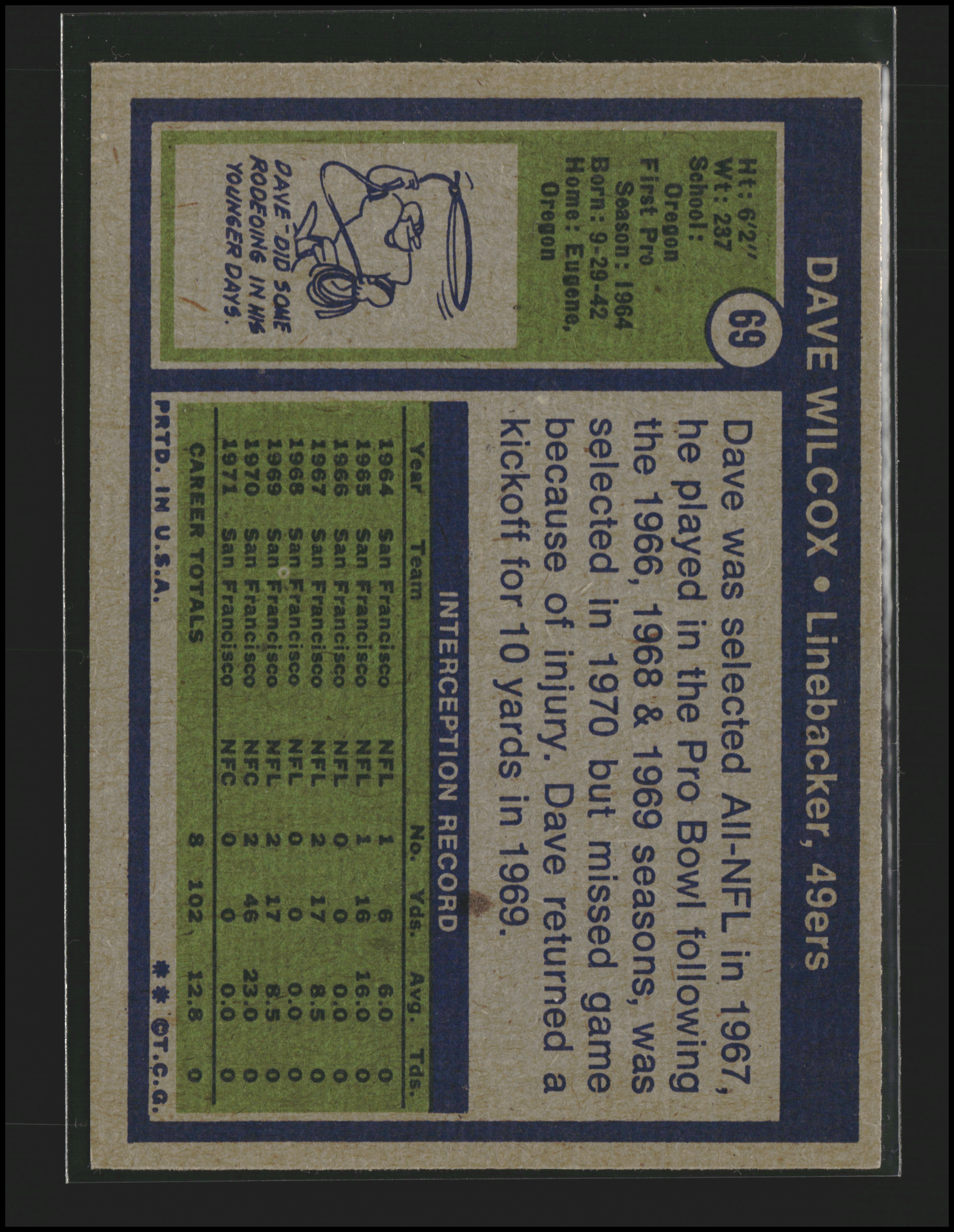 Dave Wilcox #69 | 1972 Topps | Football Cards