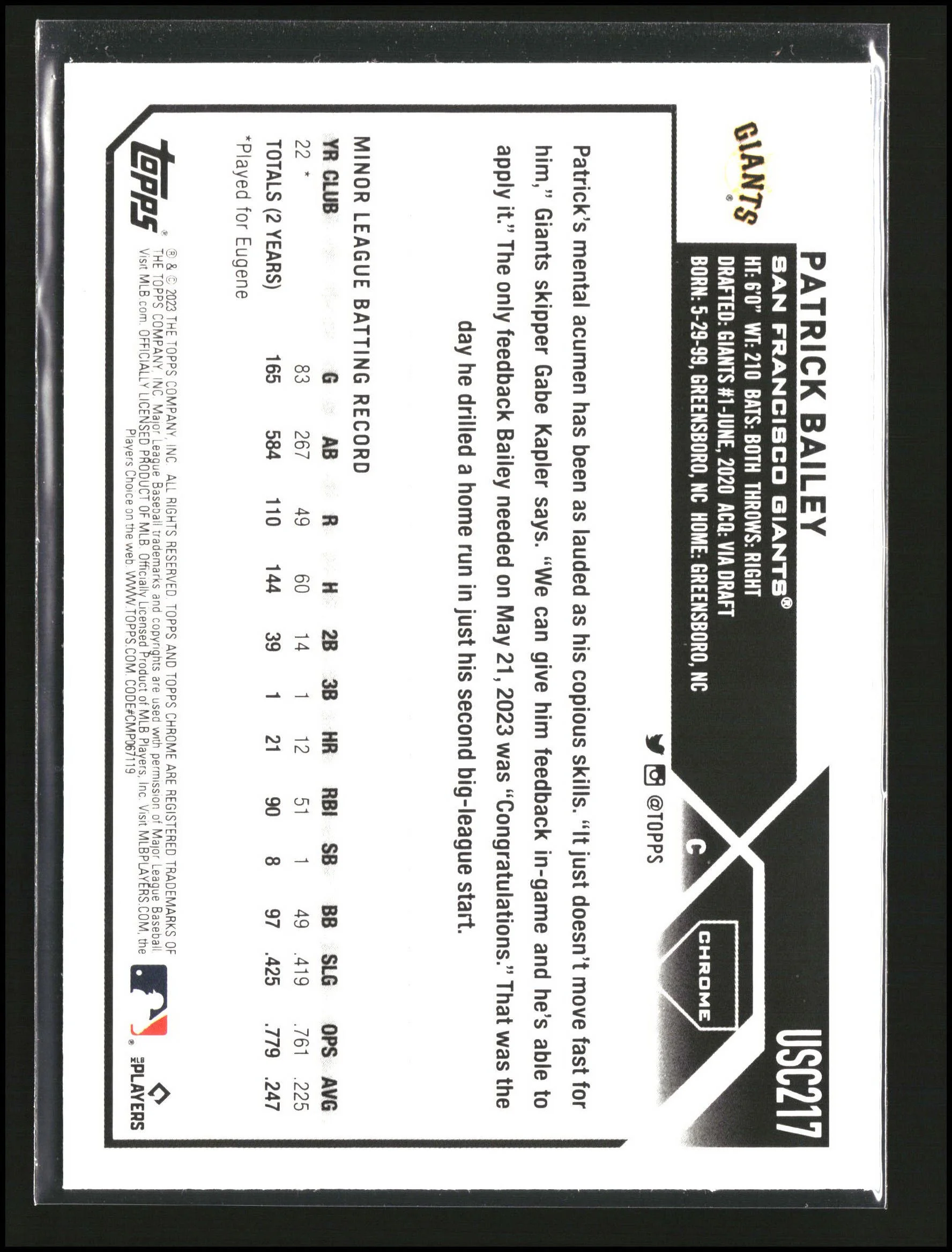 Patrick Bailey - Topps Chrome Update