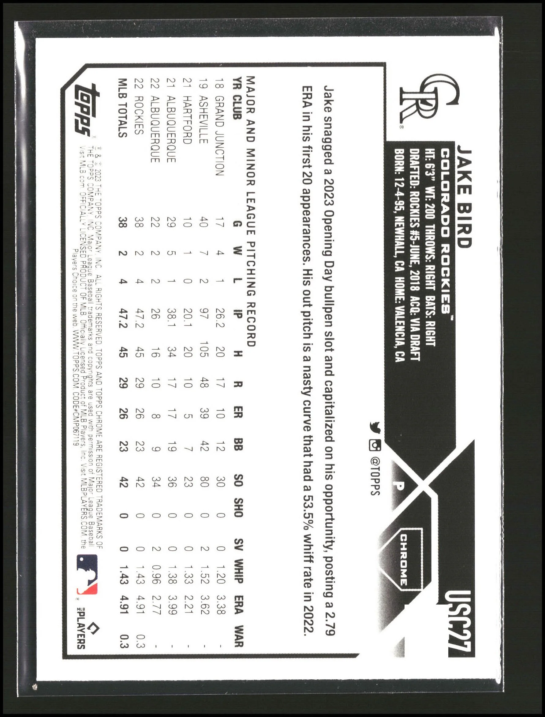 Jake Bird - Topps Chrome Update