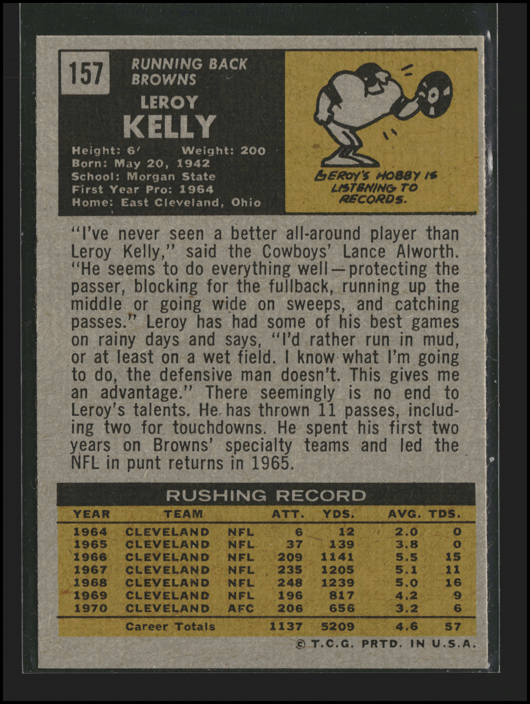 Leroy Kelly #157 | 1971 Topps | Football Cards