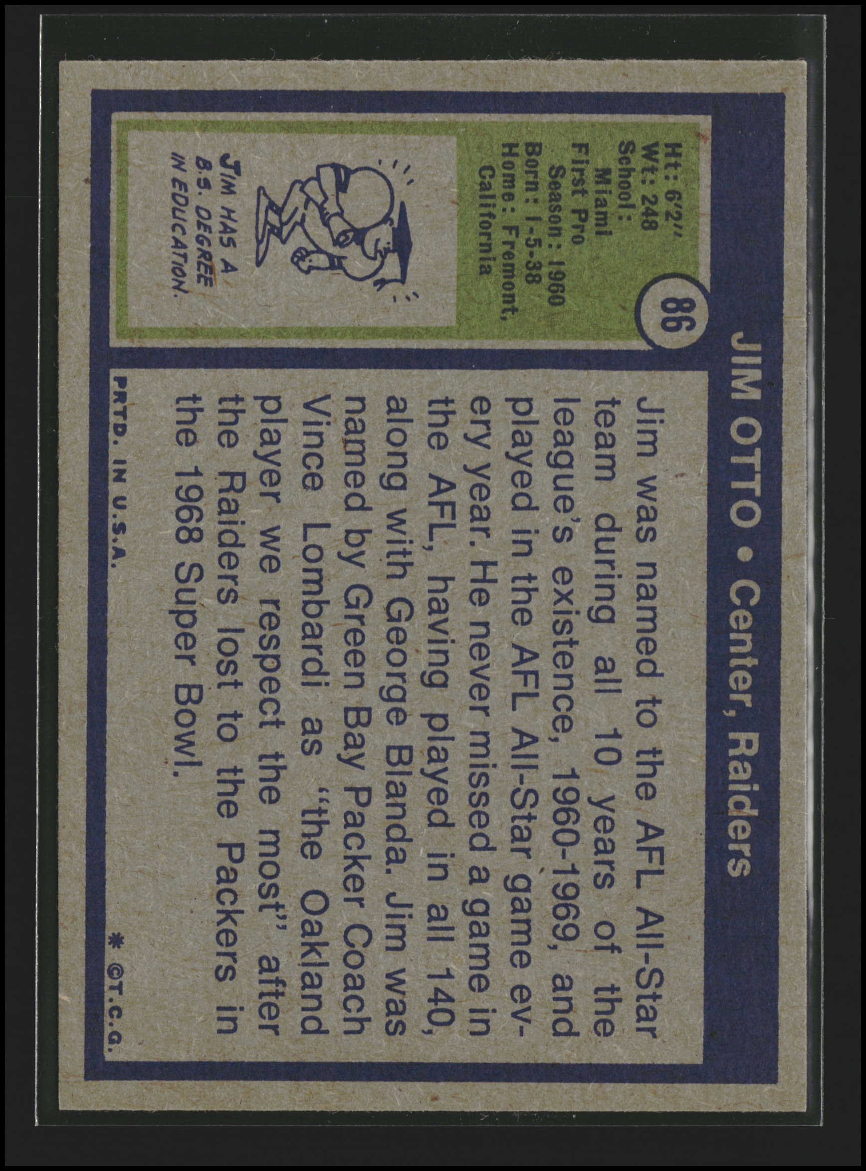 Jim Otto #86 | 1972 Topps | Football Cards