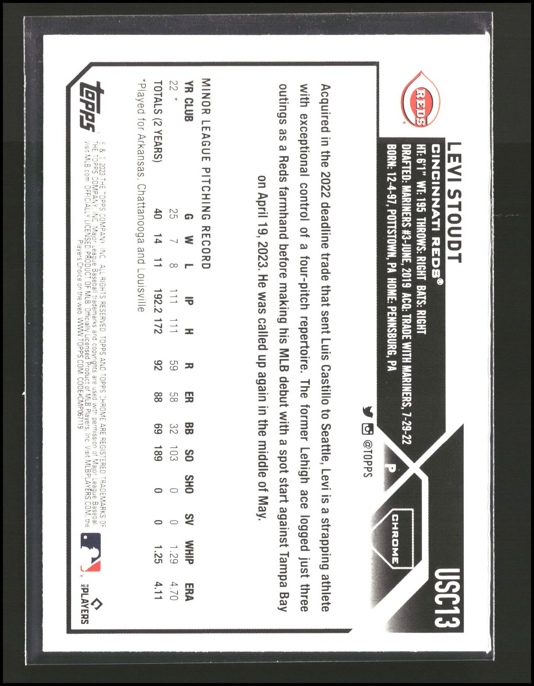 Levi Stoudt - Topps Chrome Update