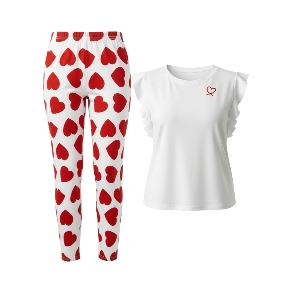 Red Ruffled Tank Top and Heart Print