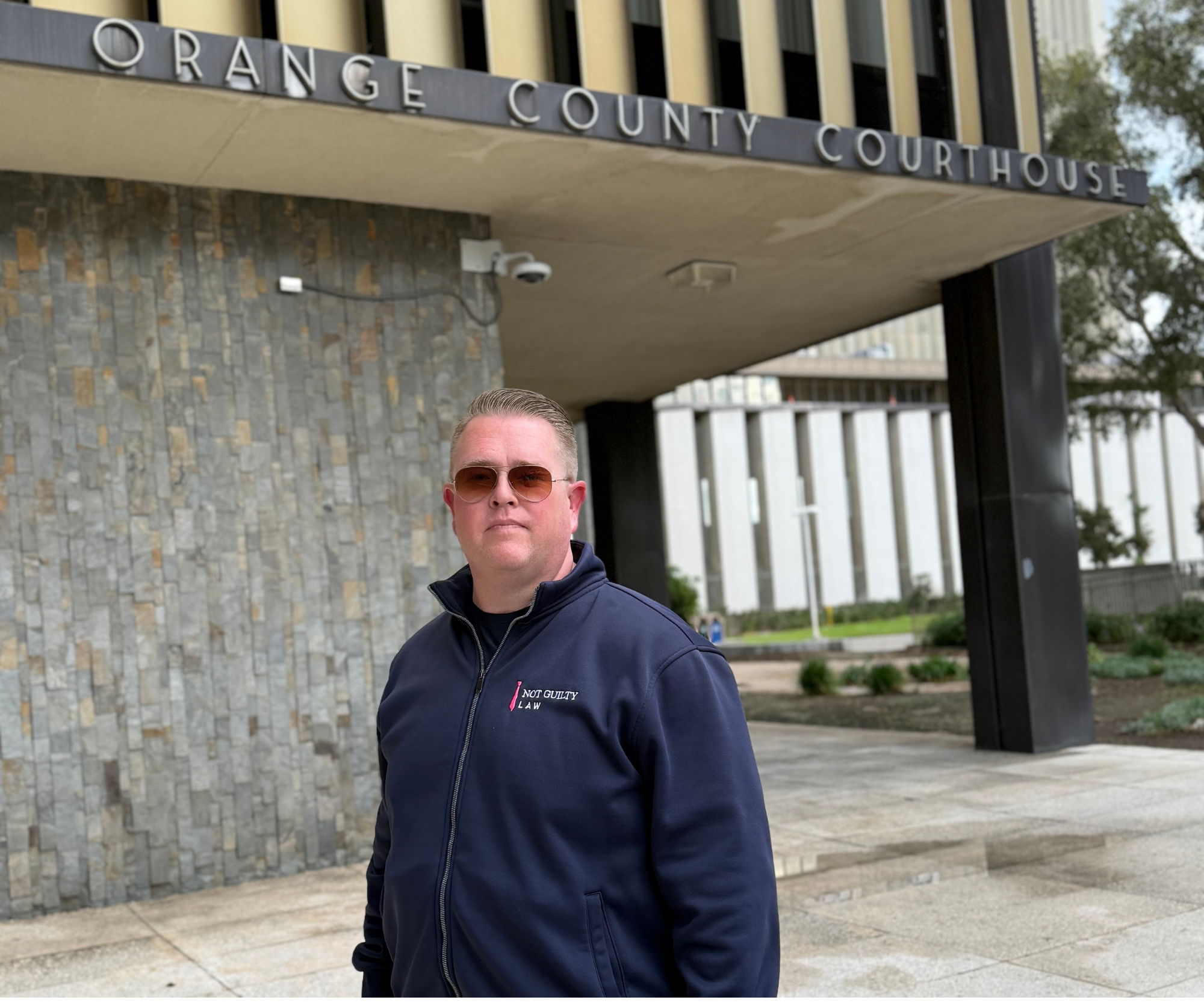 Criminal defense attorney Nate Gjesdal outside the Orange County courthouse in Santa Ana, California