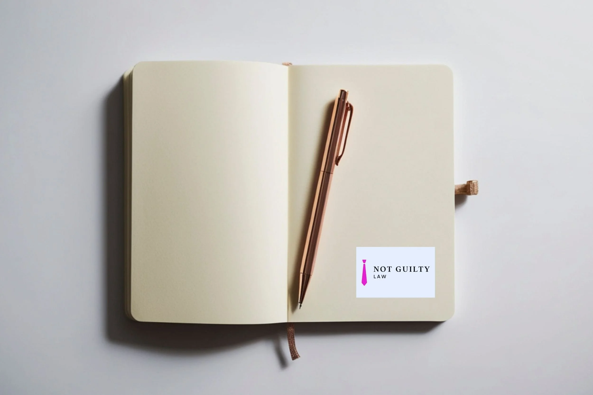 Open notebook with a pen on a desk, representing careful legal review and defense preparation in a second-degree burglary case involving a prior record.