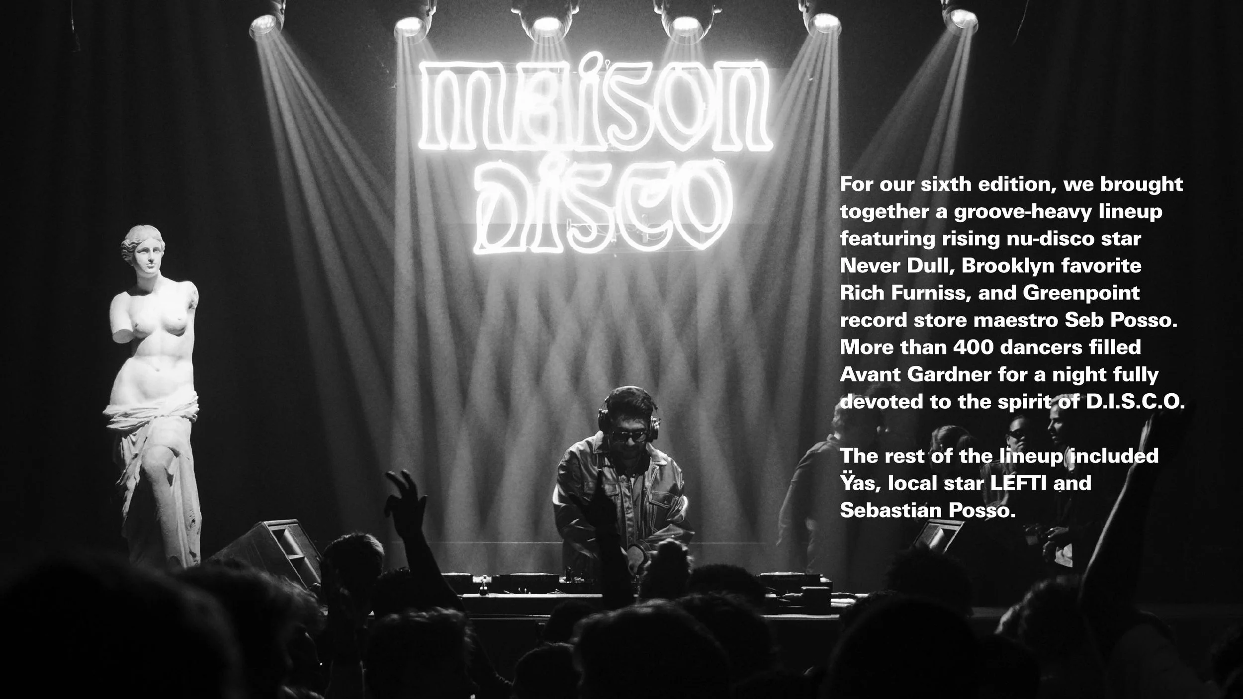 Never Dull, Rich Furniss, LEFTI and Seb Posso: 400+ dancers at Maison Disco's disco night at Avant Gardner.