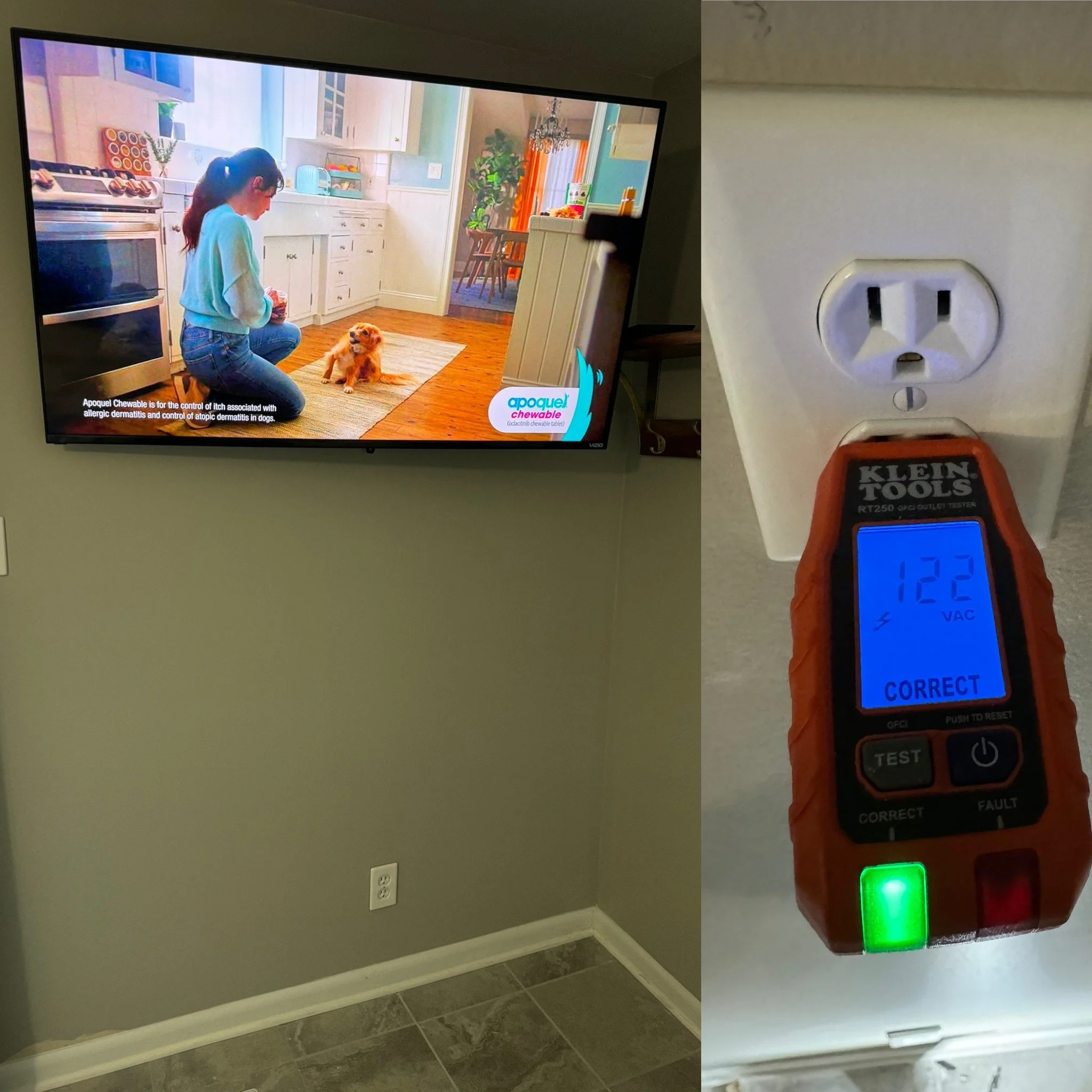 Behind TV outlet
