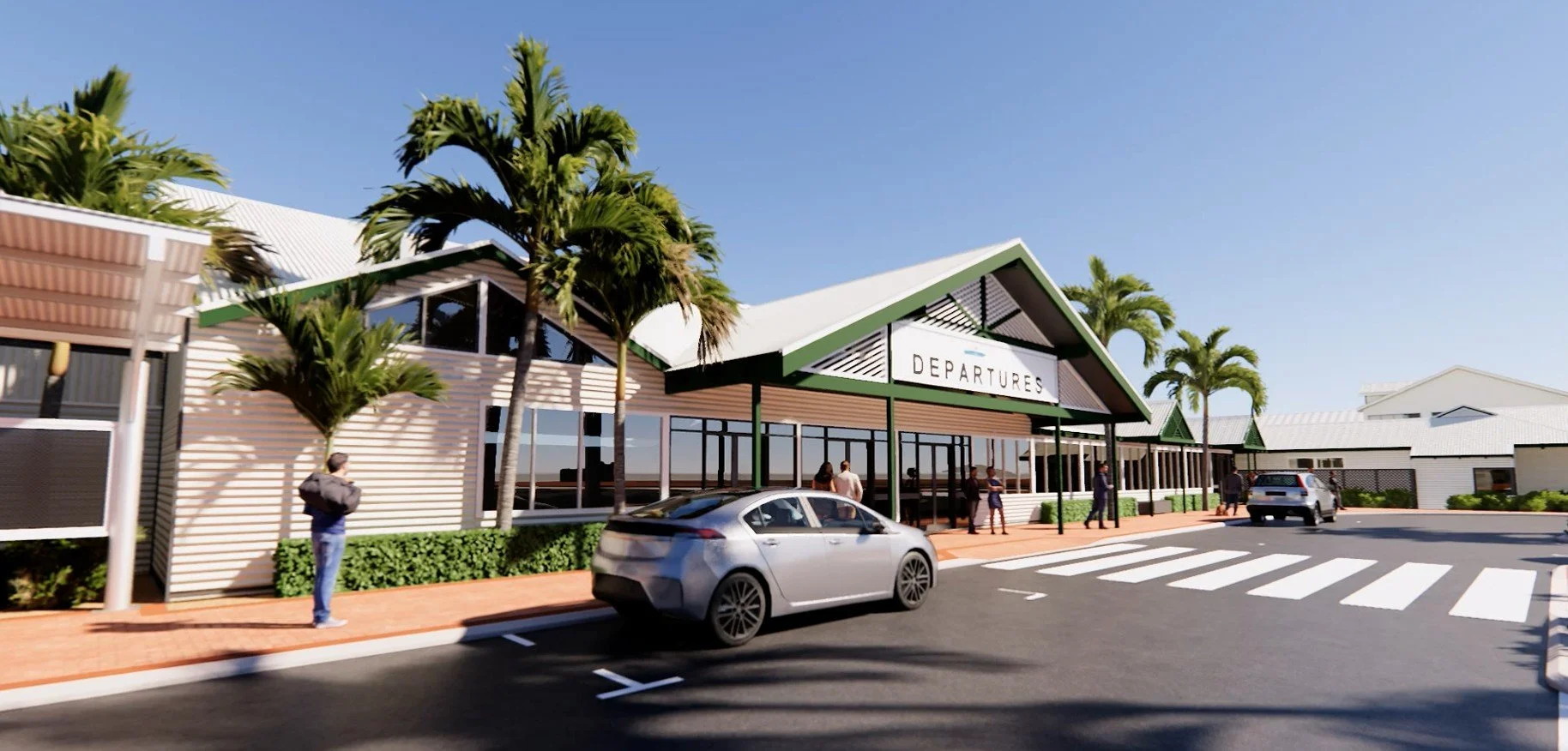 Architectural visualisation showing passenger arrival sequence at Broome Airport