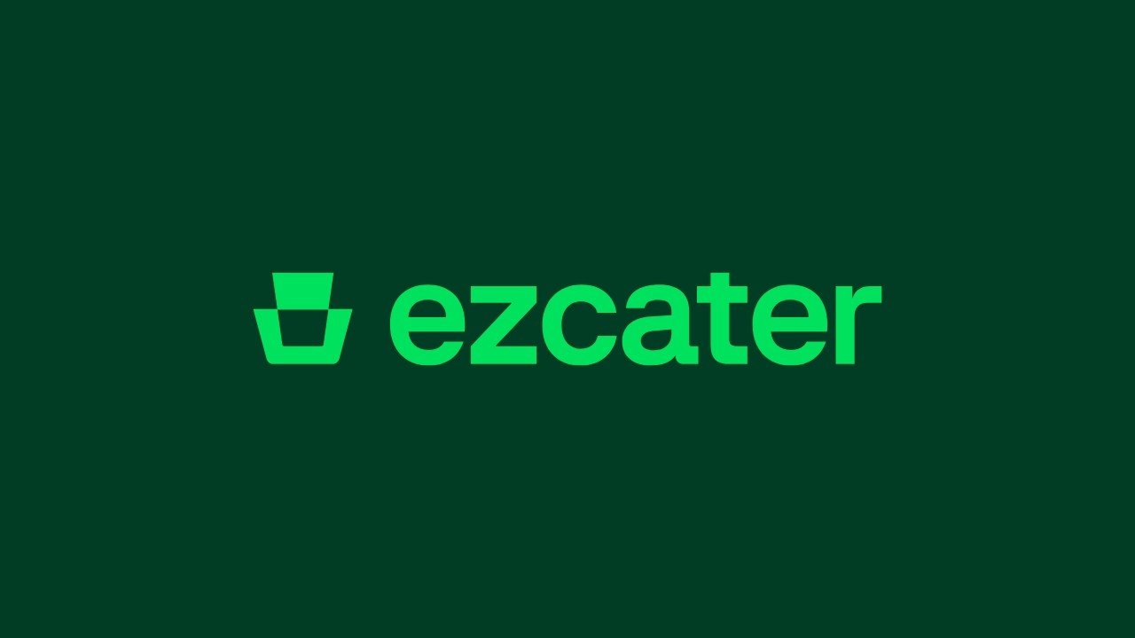 Ezcater logo with green text and icon on a dark green background.