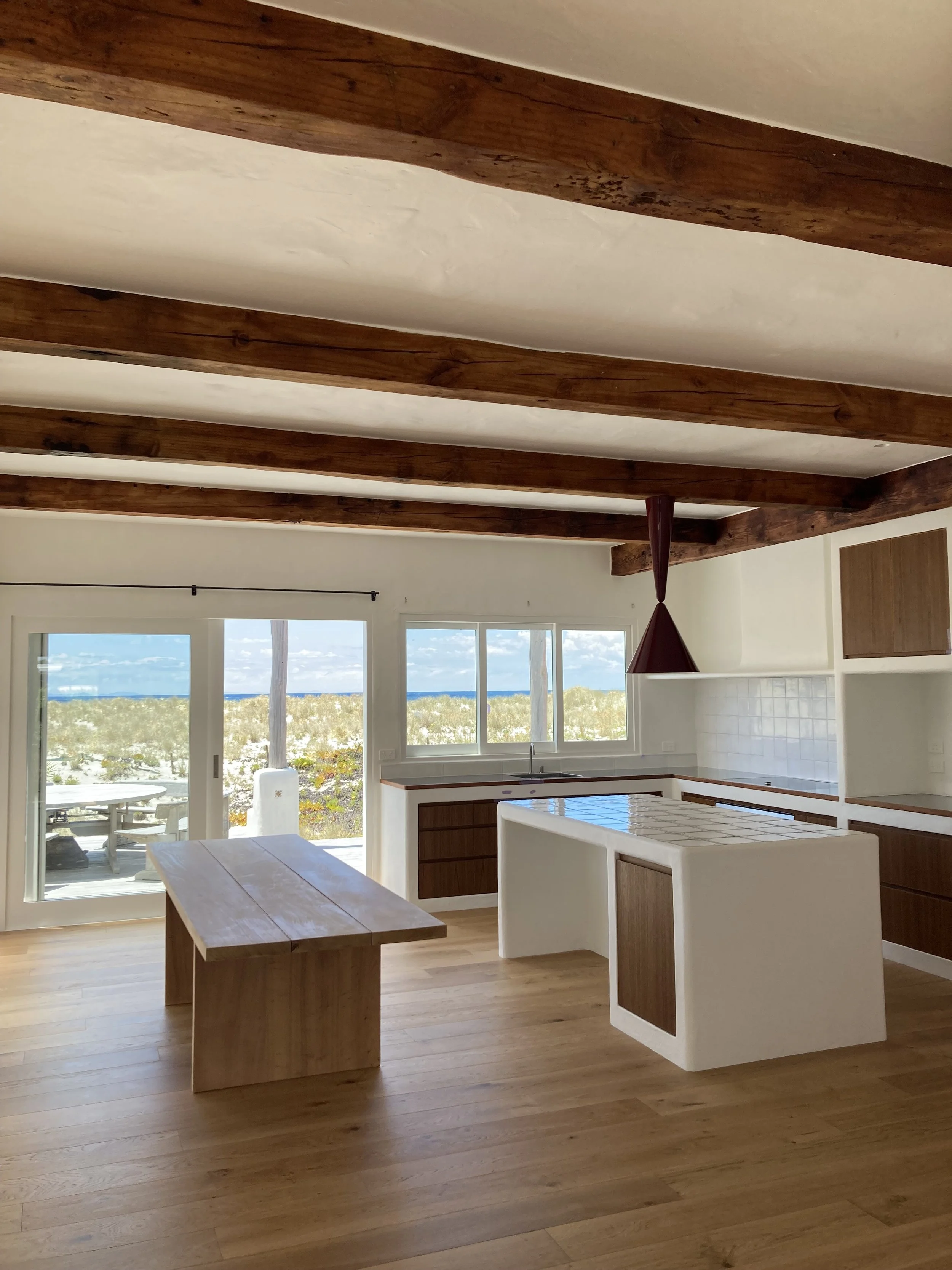 Omaha beach front renovations, plaster work and wooden joinery, Aalto 