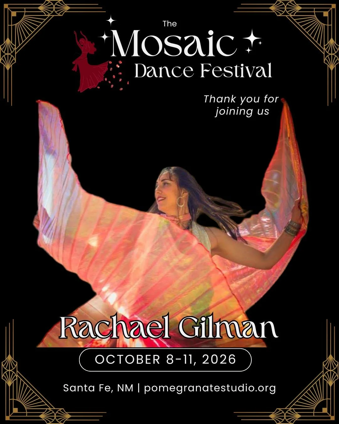 Thank you Rachael Gilman for joining us in celebrating Pomegranate Studios 30th anniversary!! Look forward to dancing with you! 
More info: www.pomegranatestudios.org