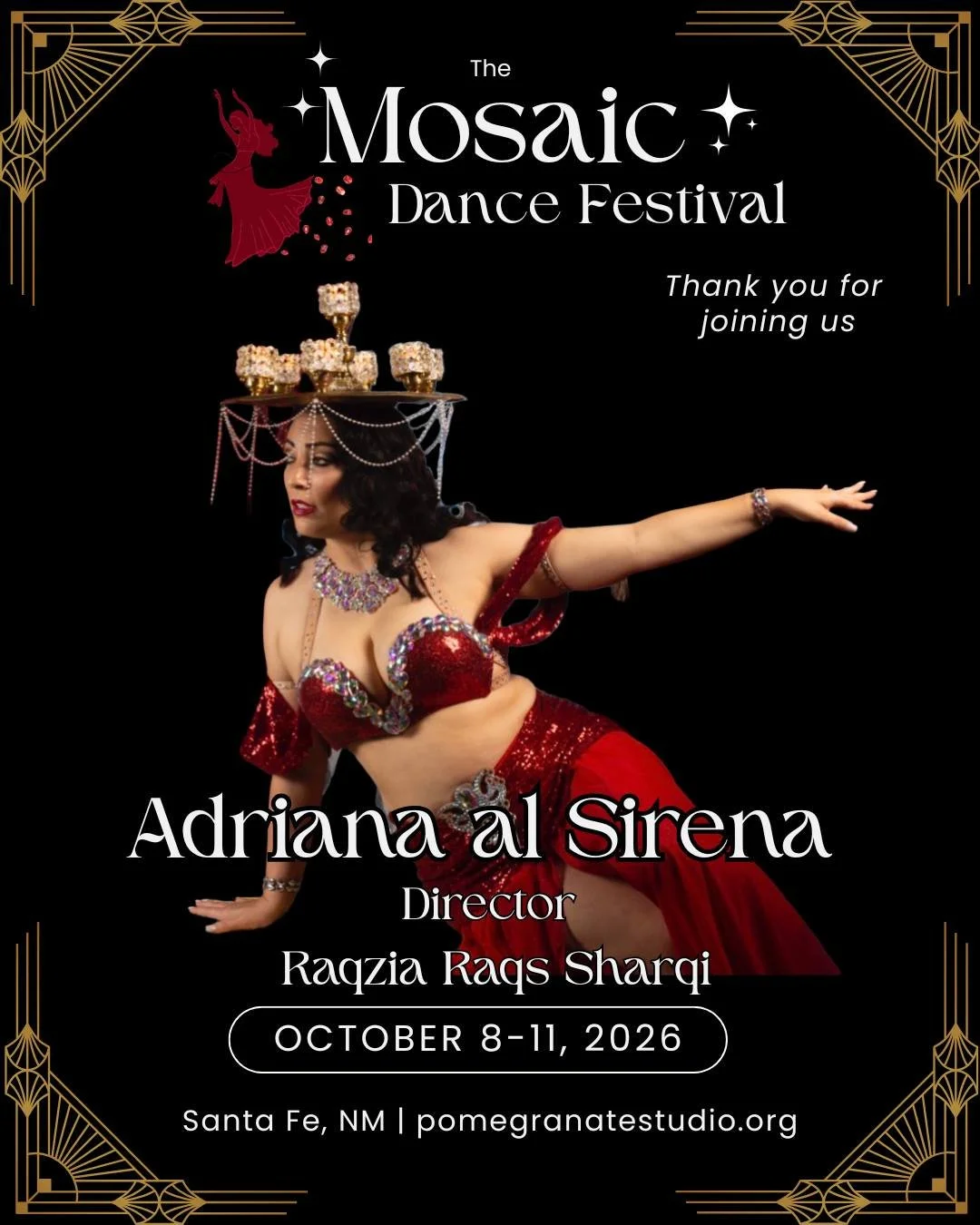 We would like to welcome Adriana al Sirena, director of troupe Raqzia Raqs Sharqi to our Celebration of Pomegranate Studios 30th Anniversary! 
Thank you for joining us and we look forward to dancing with you!

For More Info on this event please visit