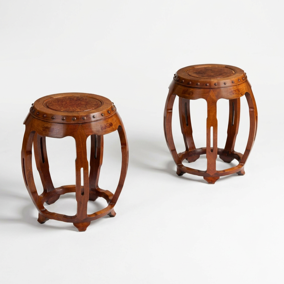 A PAIR OF CHINESE HONGMU BARREL STOOLS