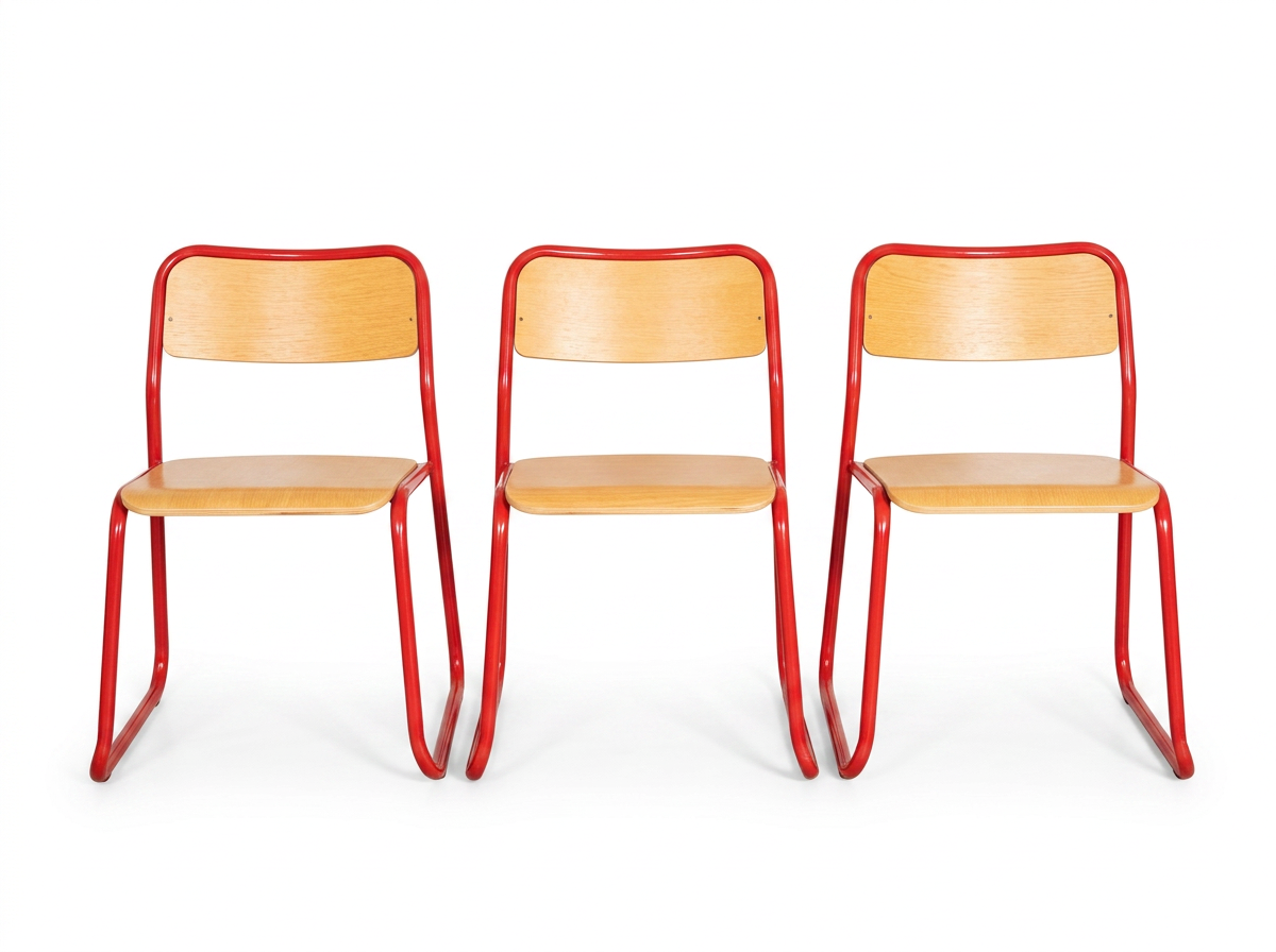 A SET OF FIVE STEEL AND PLYWOOD CHAIRS
