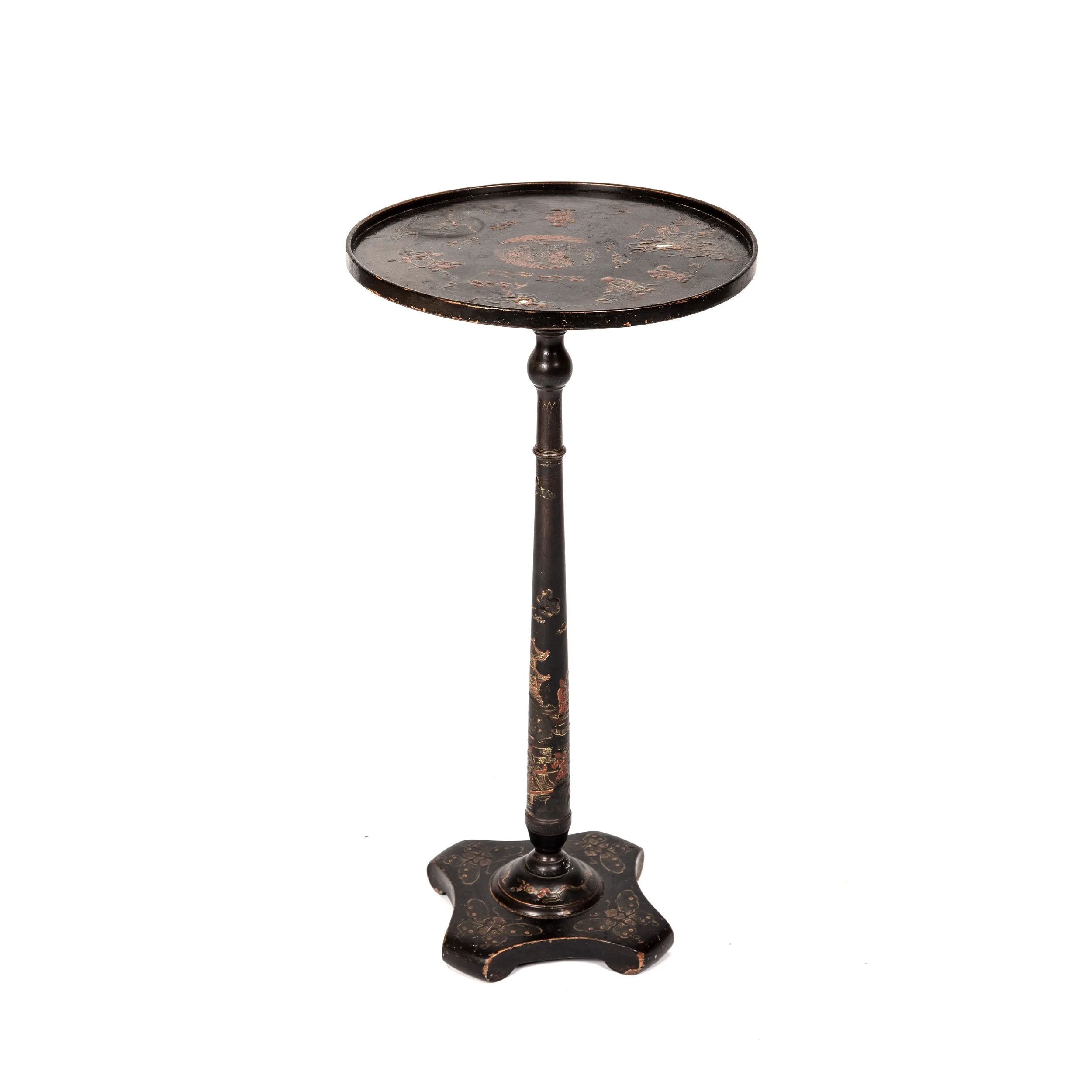A BLACK LACQUERED CHINOISERIE OCCASIONAL TABLE