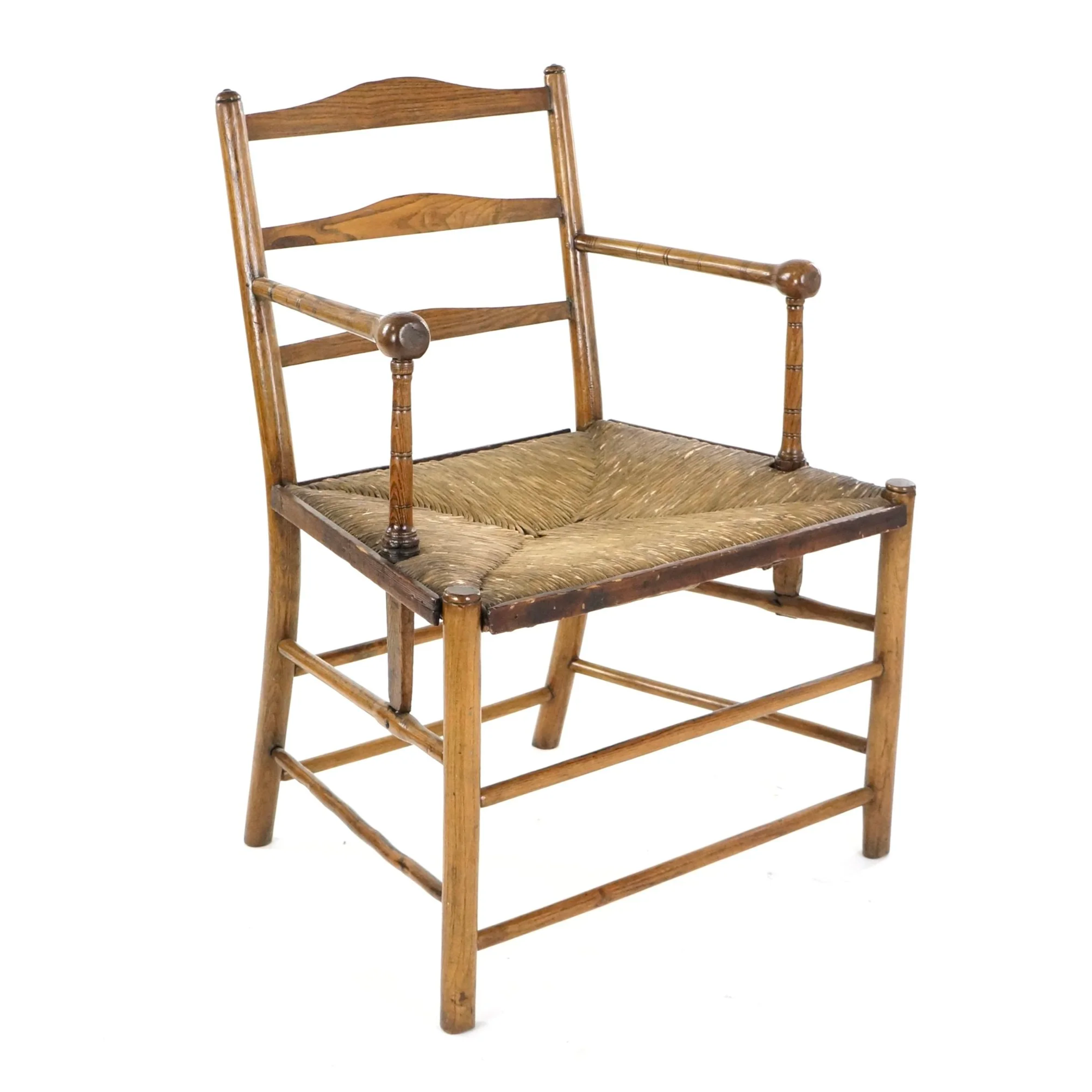 A 19TH CENTURY ELM LADDERBACK CHAIR
