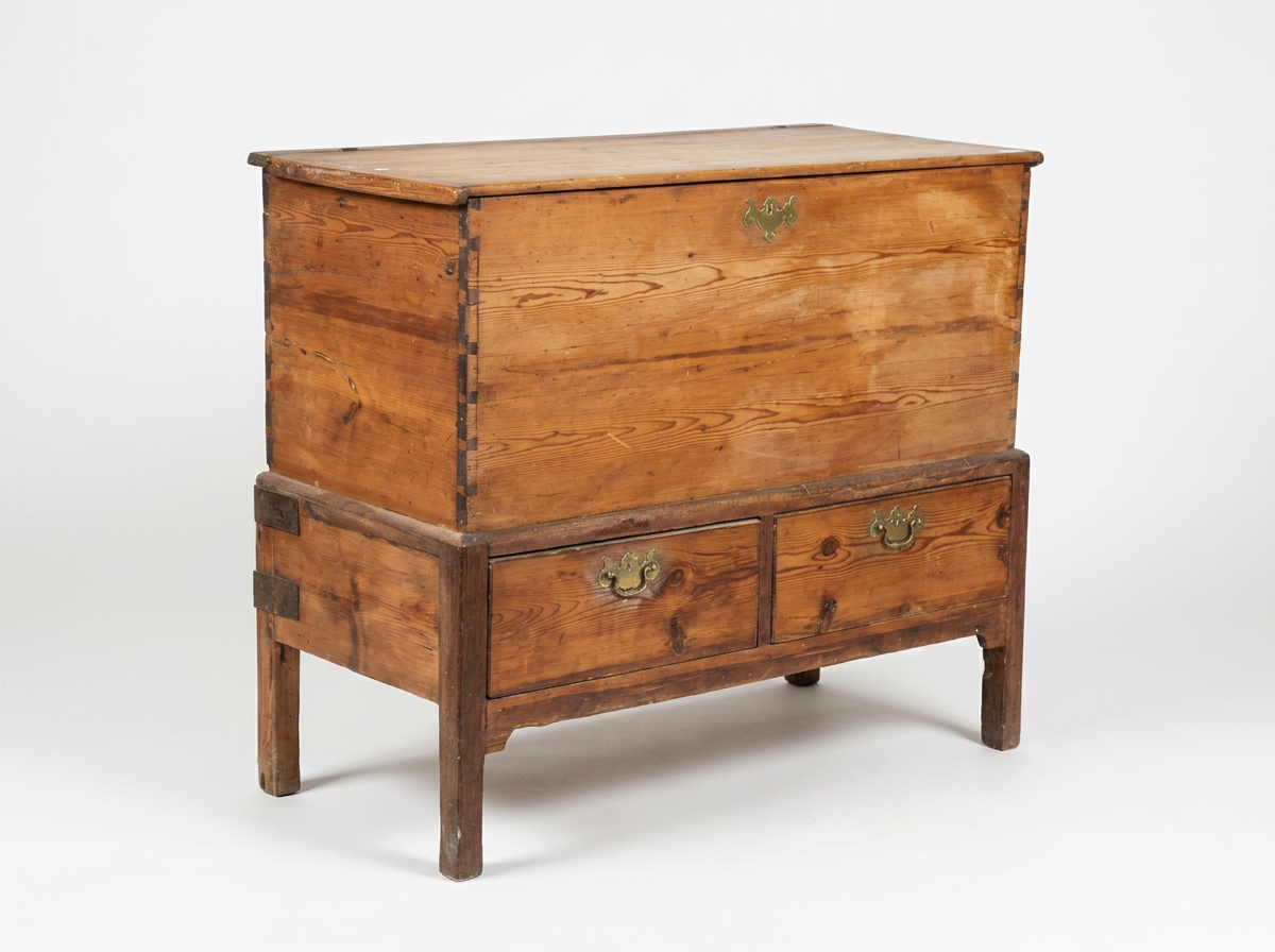 A VICTORIAN PINE TRUNK ON STAND