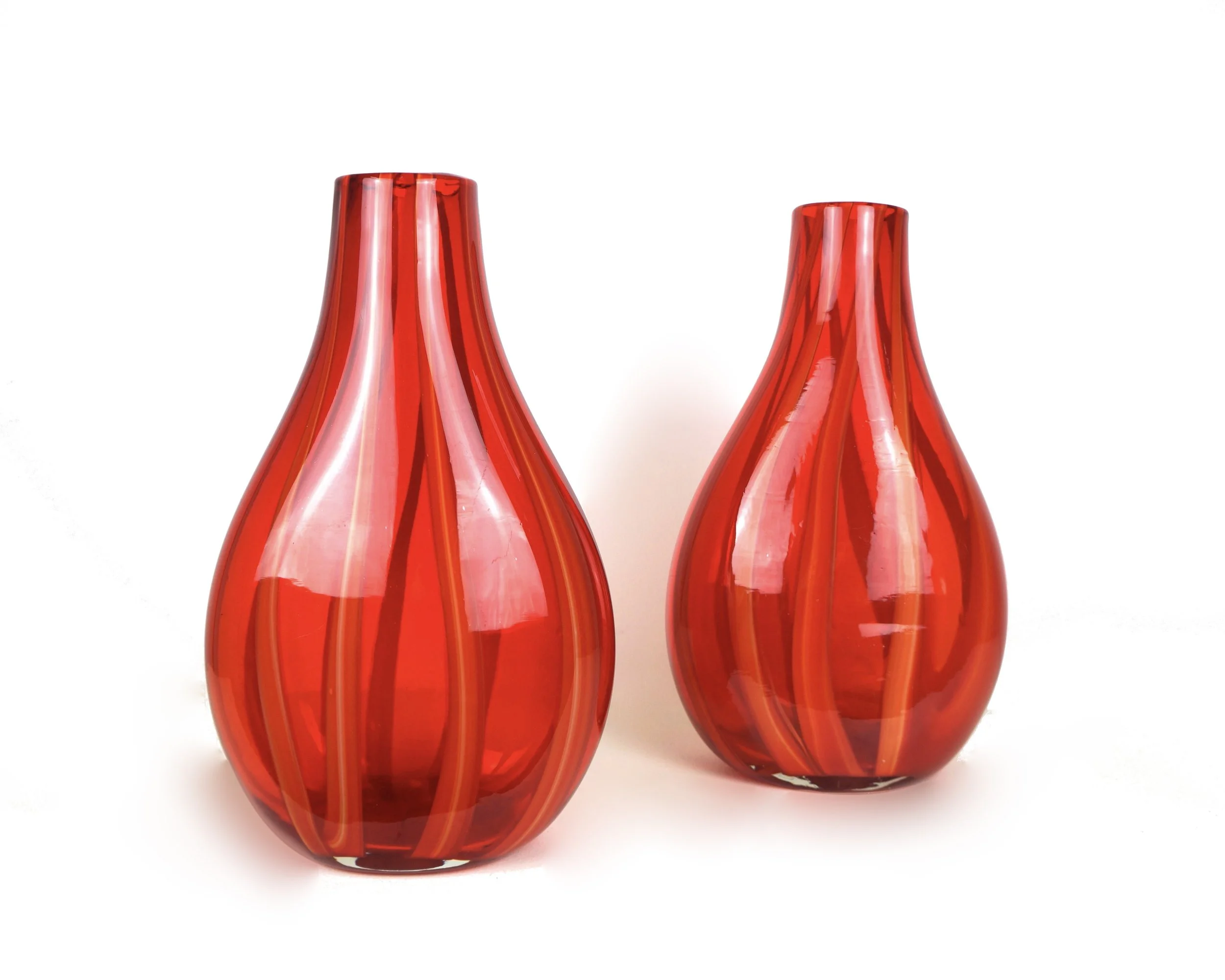 A PAIR OF RED MURANO GLASS VASES