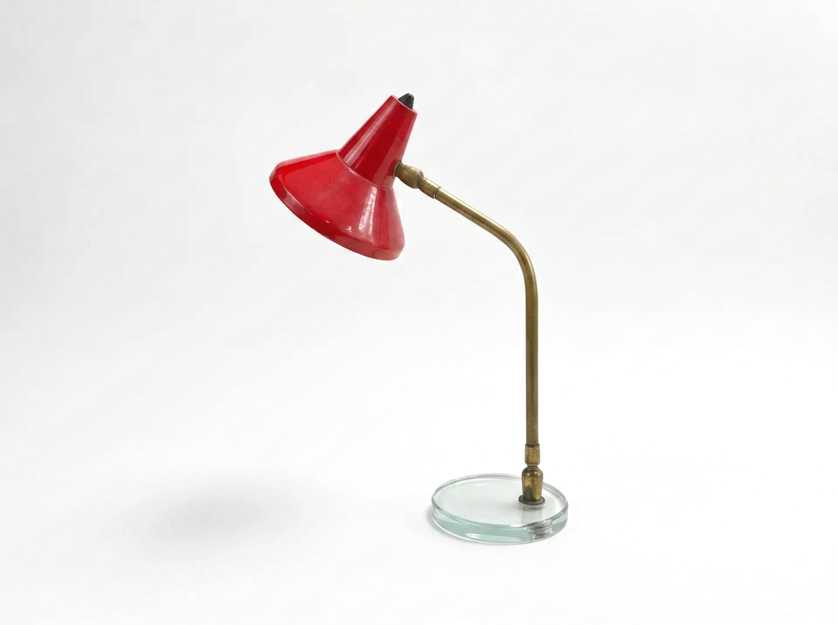 A MID-CENTURY ITALIAN RED ENAMEL DESK LAMP