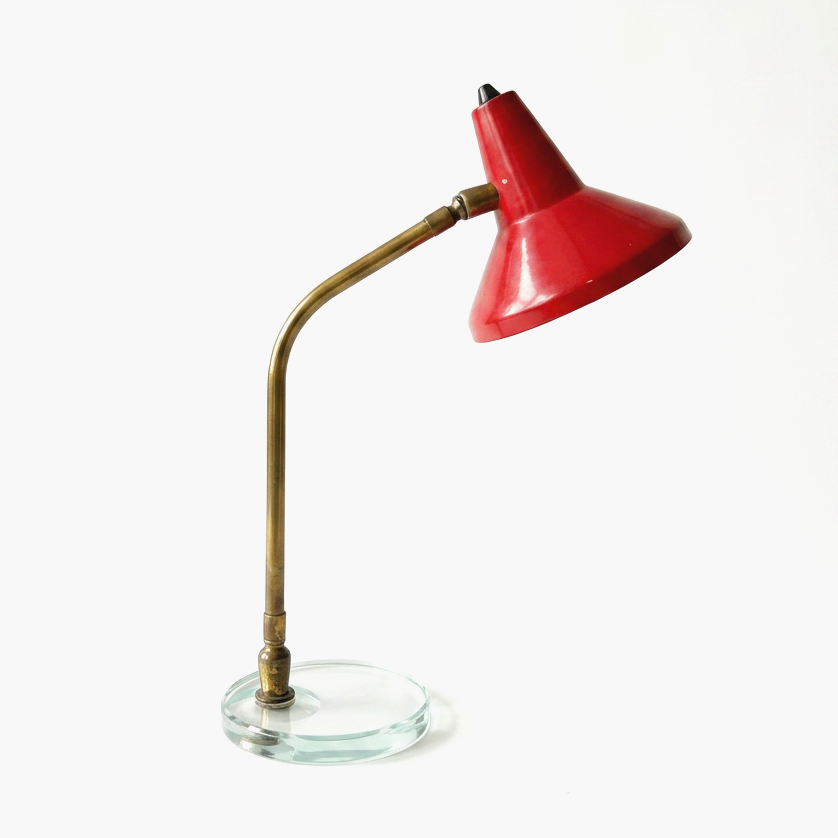 A MID-CENTURY ITALIAN RED ENAMEL DESK LAMP