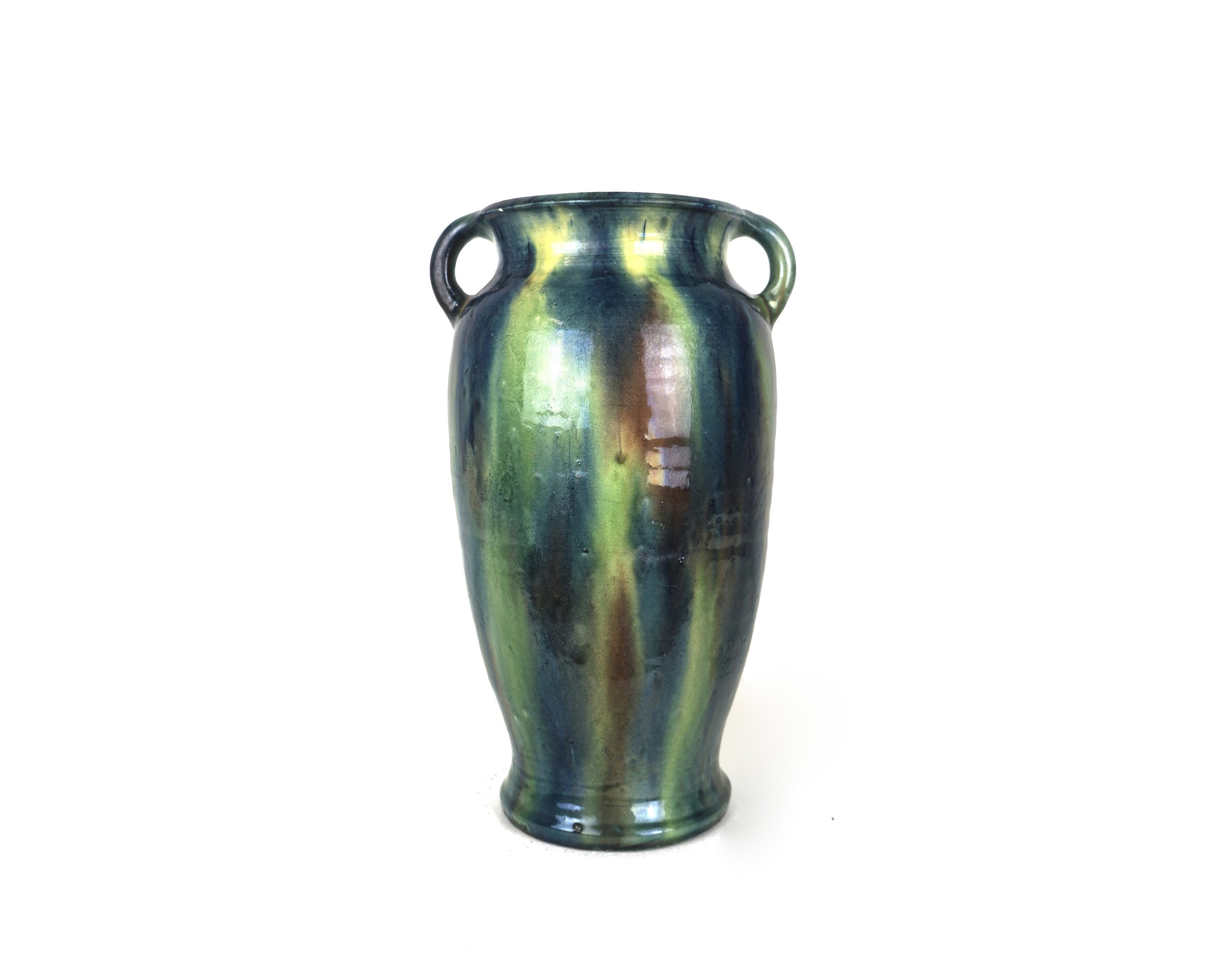 A BELGIAN DRIP GLAZE POTTERY VASE