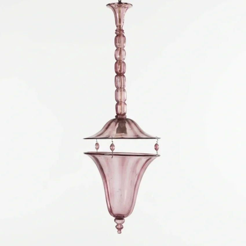AN AMETHYST GLASS HANGING LANTERN BY VENINI
