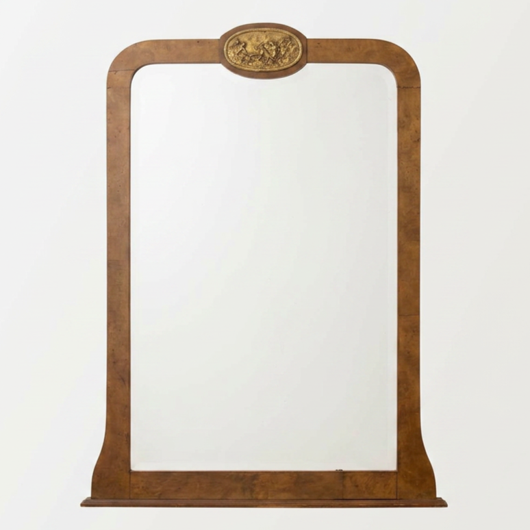 A VICTORIAN BURR WALNUT OVERMANTEL MIRROR