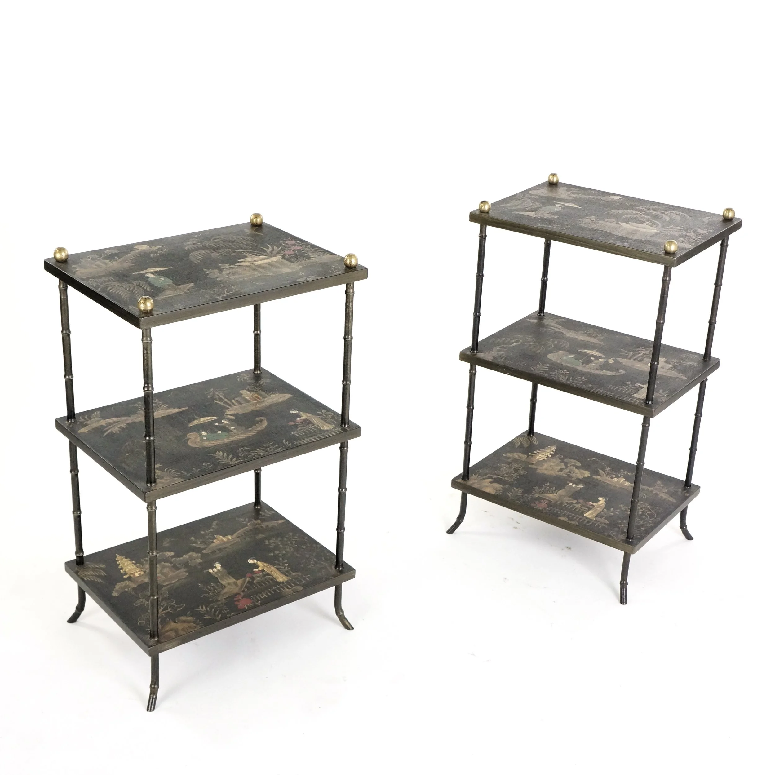 A PAIR OF CHINOISERIE ETAGERES