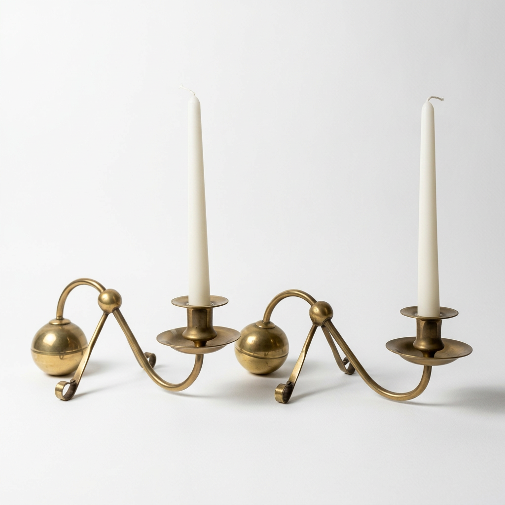 A PAIR OF BRASS CANDLESTICKS BY CHRISTOPHER DRESSER