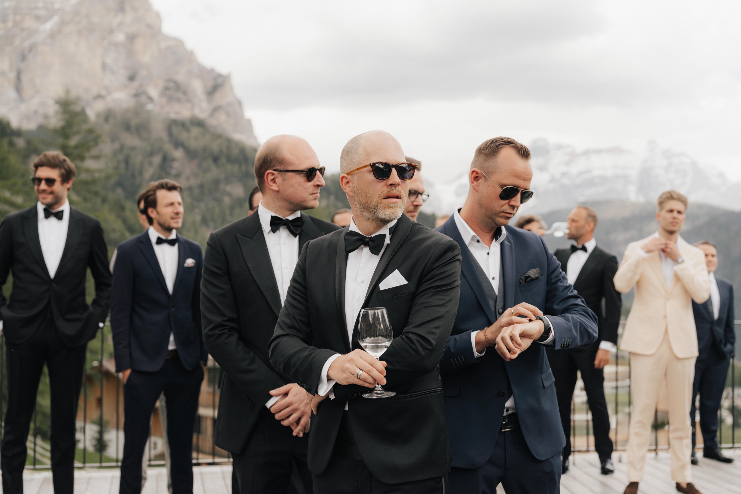 Wedding Guests Tuxedo Dolomites Kolfuschgerhof South Tyrol - THE HOTIS Luxury Wedding Photographer  Hochzeitsgäste Smoking Dolomiten Kolfuschgerhof Südtirol - THE HOTIS Luxus Hochzeitsfotograf München