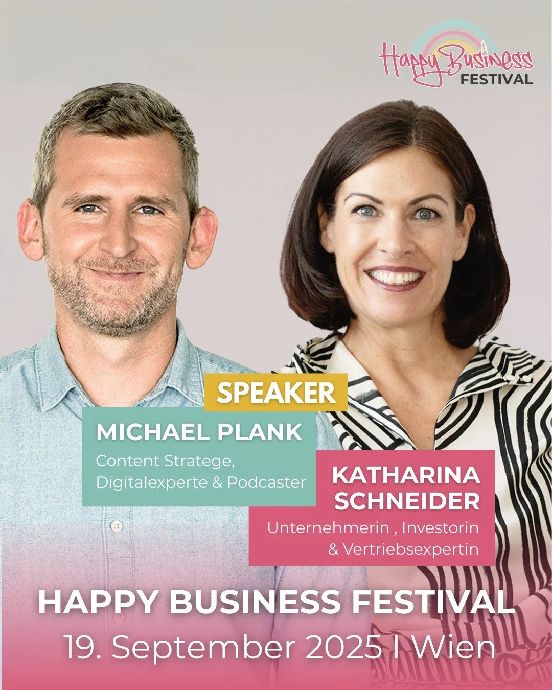 Du willst beim Happy Business Festival am 19. September 2025 in Wien dabei sein? Wir verlosen 2x2 Tickets für dich und deine Wunschbegleitung! 🥳✨
Worum geht’s beim Festival? Beim Happy Business Festival dreht sich alles um authentisches
