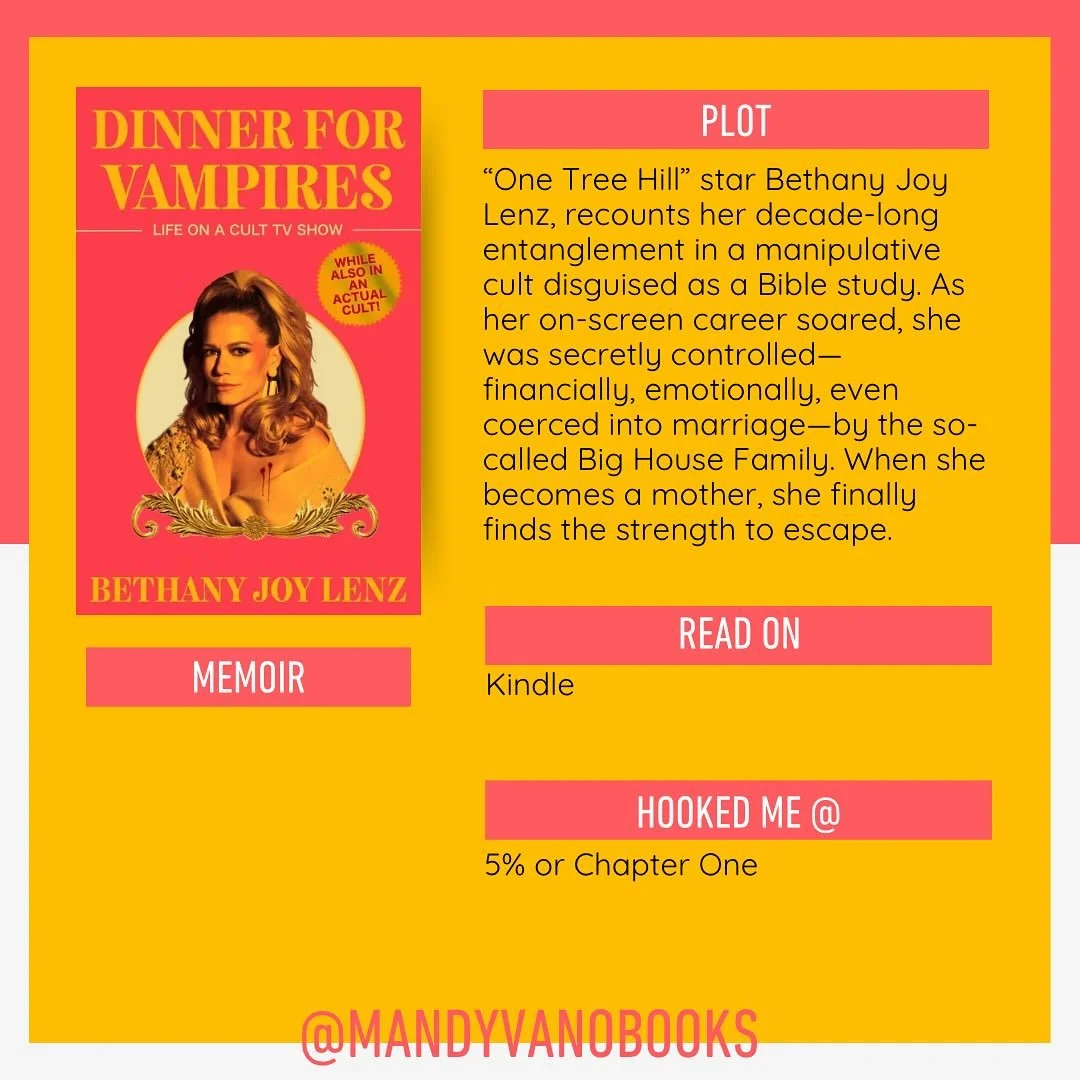 DINNER FOR VAMPIRES by Bethany Joy Lenz

I watched One Tree Hill over a decade ago, and boy, was that show batshit crazy. Like &mdash; someone&rsquo;s transplant heart gets eaten by a dog. Bethany Joy Lenz&rsquo;s recounting of her time in a cult is 