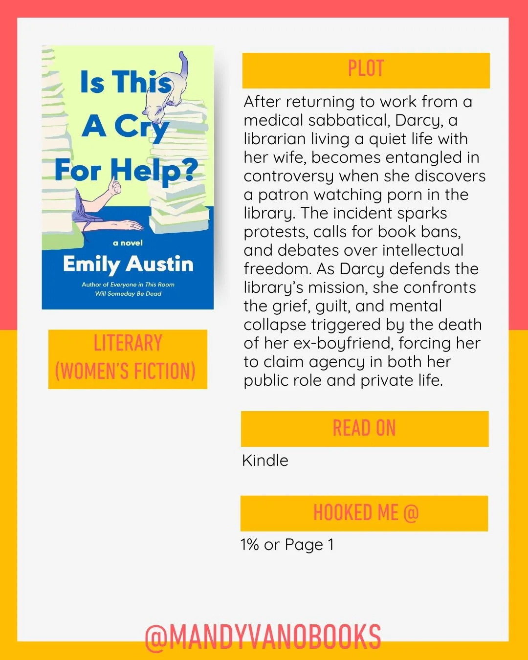 Wow, wow, WOW. This was my first @emilyraustinauthor novel, and I&rsquo;m already eyeing her backlist.

As vice president of my town&rsquo;s library board, I&rsquo;m absolutely the target audience for this book&mdash;but even if you&rsquo;ve never gi