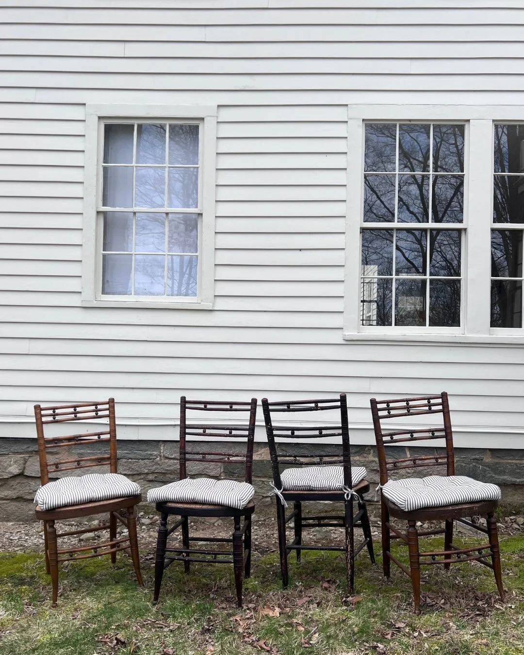 Spring 2026 Online Drop No. 7

Lovely set of four antique 19th century carved Hitchcock-style dining chairs known as ball-back bamboo &ldquo;fancy&rdquo; chairs. Attributed to David Alling of Newark, NJ. These rare chairs were made from roughly 1815-