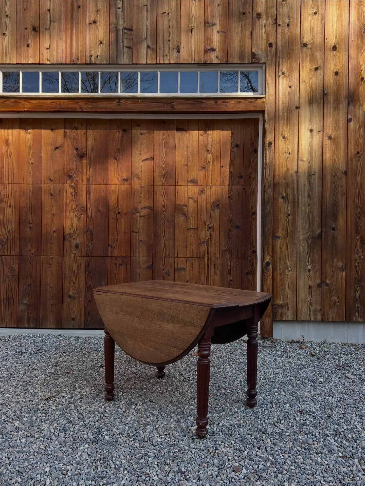 Spring 2026 Online Drop No. 13

This stained drop-leaf table features an artful patina that speaks to its storied past while turned legs add architectural interest. Originally built for farmhouse living, this antique gem makes for a unique dining buf