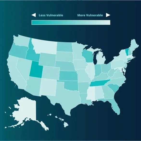 Map of 2026 Federalism Scorecard results showing state vulnerability to federal influence