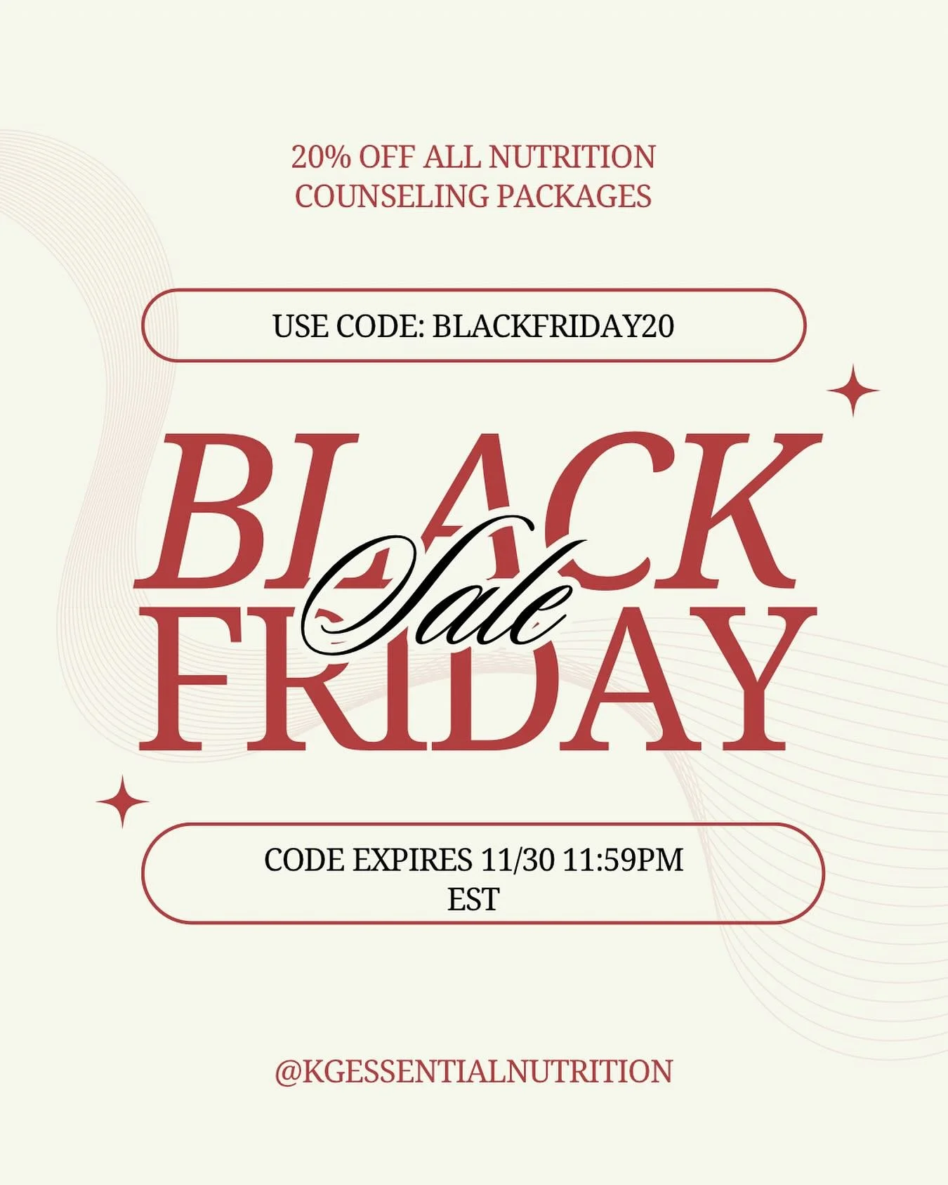 🚨 PSA: if you&rsquo;ve ever wanted to work 1-on-1 with a Weight Loss Registered Dietitian THIS IS YOUR SIGN!! Sign up now for ANY Nutrition Counseling package at www.kgessentialnutrition.com/programs and use the code &ldquo;BLACKFRIDAY20&rdquo; for 