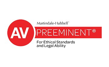 Logo with a red circle containing white letters 'AV' and the text 'Martindale-Hubbell PREEMINENT for ethical standards and legal ability'