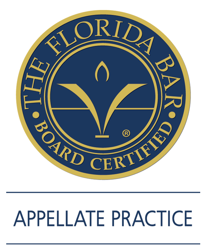 Seal of the Florida Bar, displaying the text "The Florida Bar Board Certified - Appellate Practice."