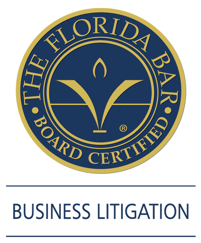 Seal of the Florida Bar, displaying the text "The Florida Bar Board Certified -Business Litigation."