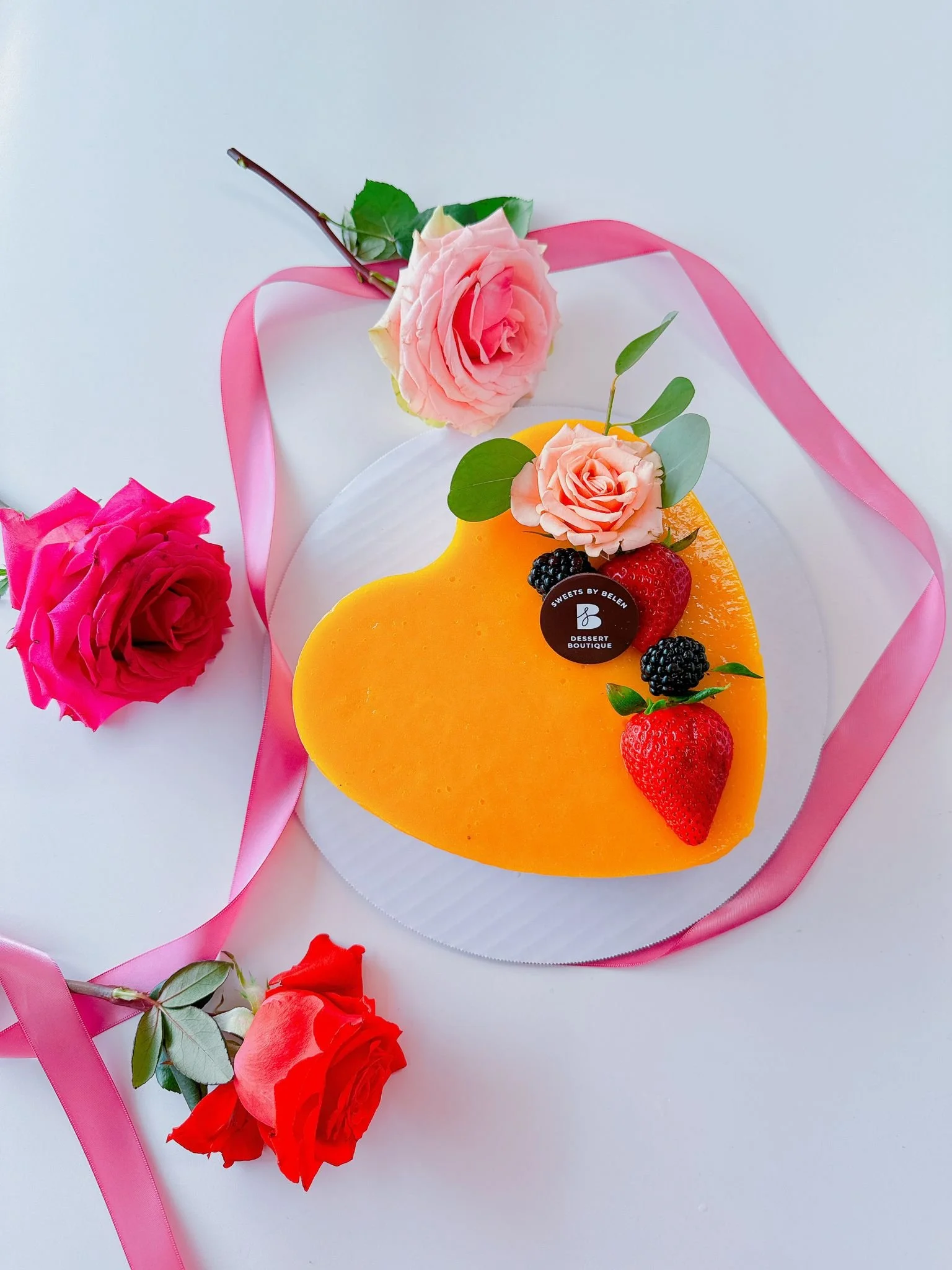 8"  Heart Shaped Mango Cheesecake