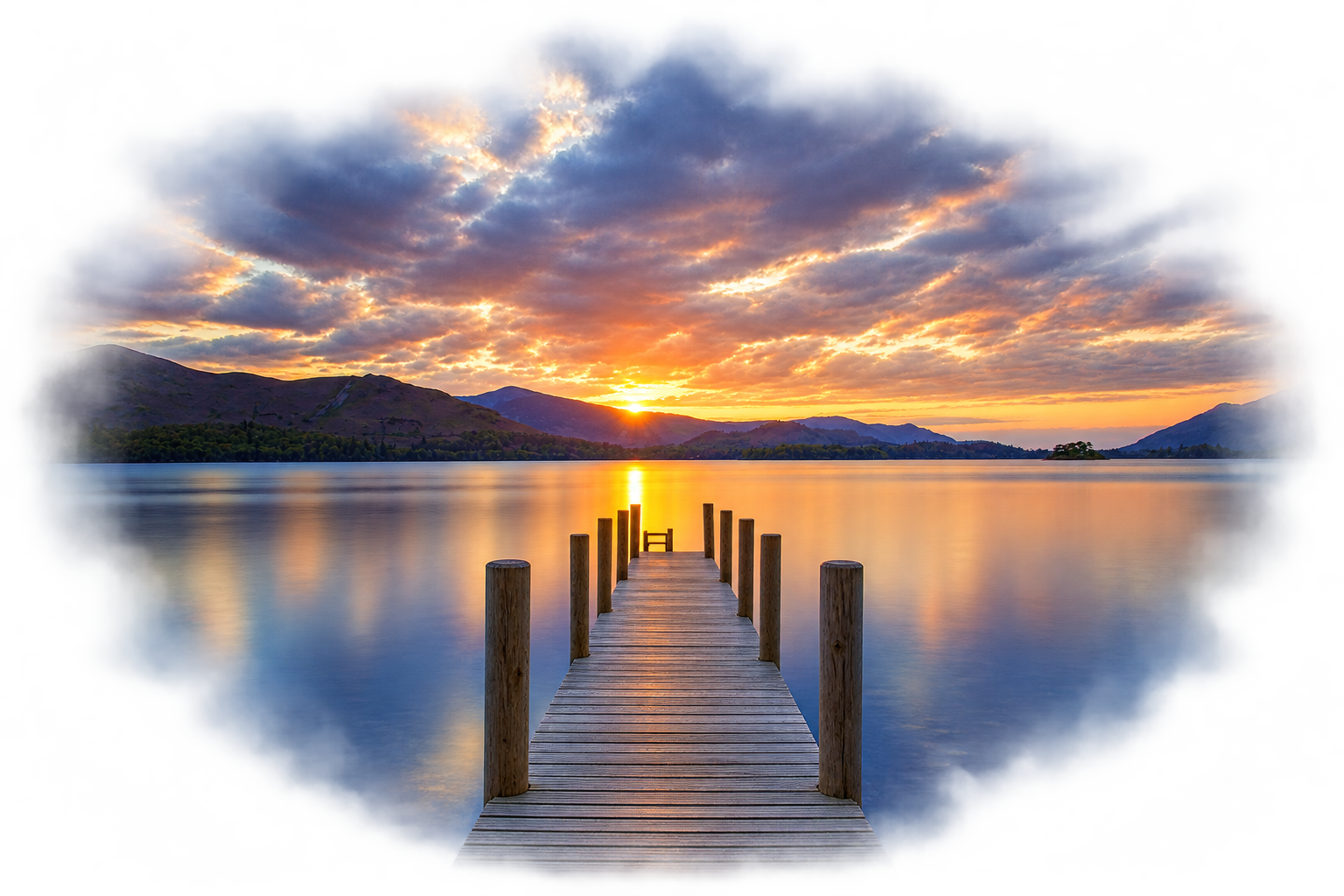change.jpg Peaceful lake and mountain sunset representing focused clinical hypnosis work