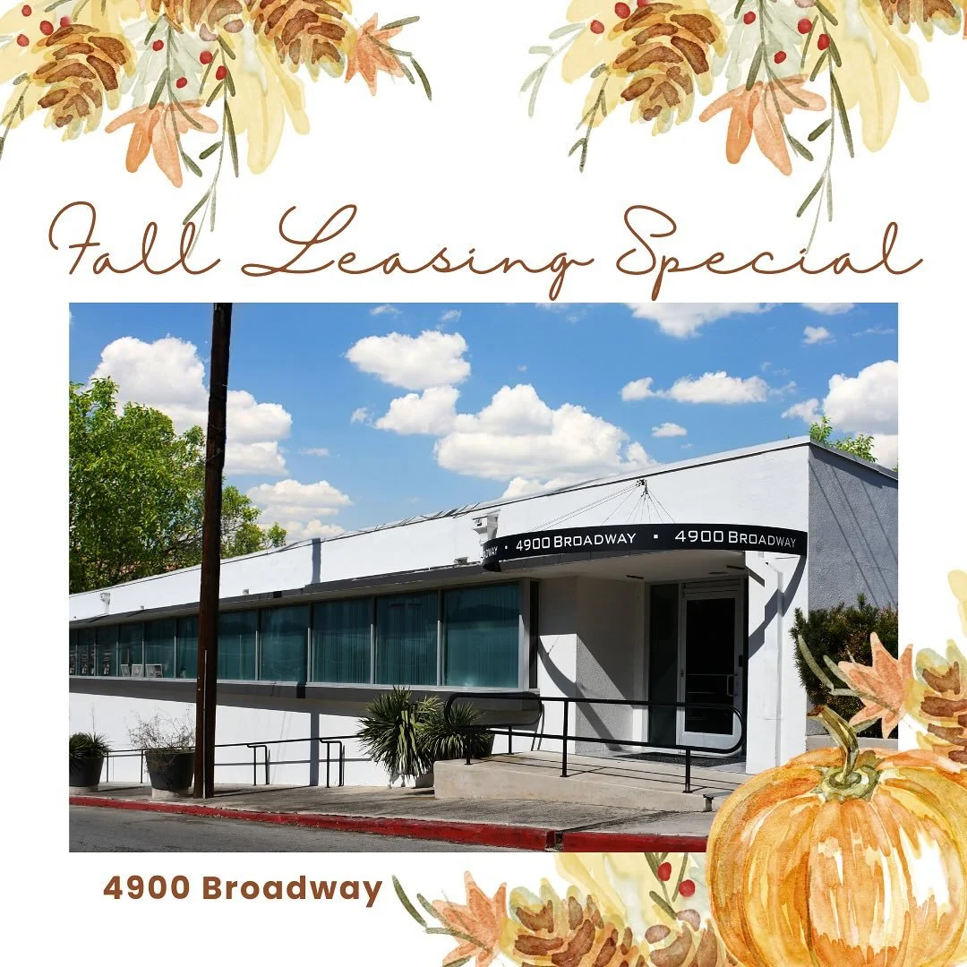 🍁 Fall Leasing Special at 4900 Broadway 🍁

Your perfect office space in the heart of Alamo Heights is waiting this fall!

We&rsquo;re excited to announce limited availability at 4900 Broadway, featuring modern, professional office suites &mdash; no