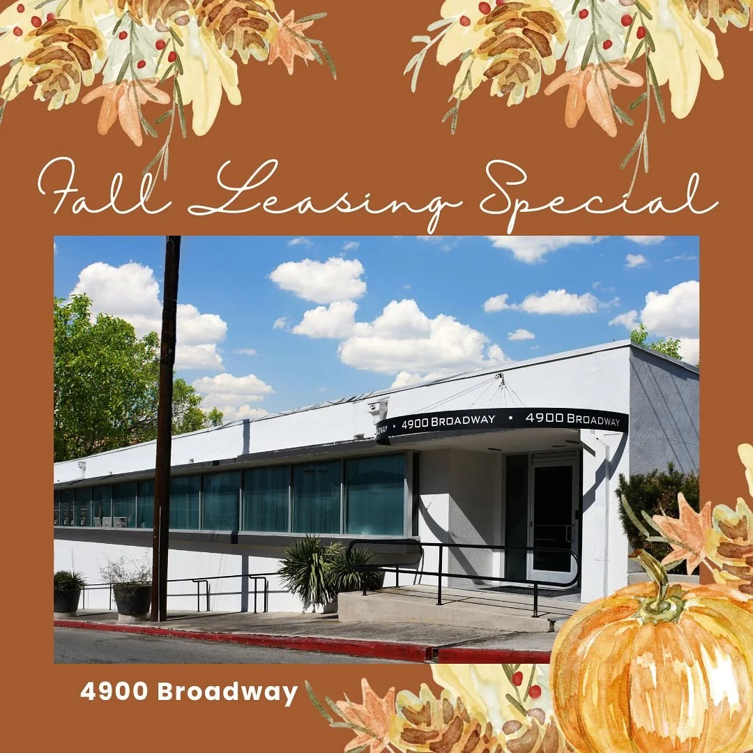 🍁 Fall Leasing Opportunity at 4900 Broadway 🍁

This fall, find your ideal office space in the heart of Alamo Heights!
We&rsquo;re now offering exclusive seasonal leasing specials on our limited office suites at 4900 Broadway &mdash; a modern, profe