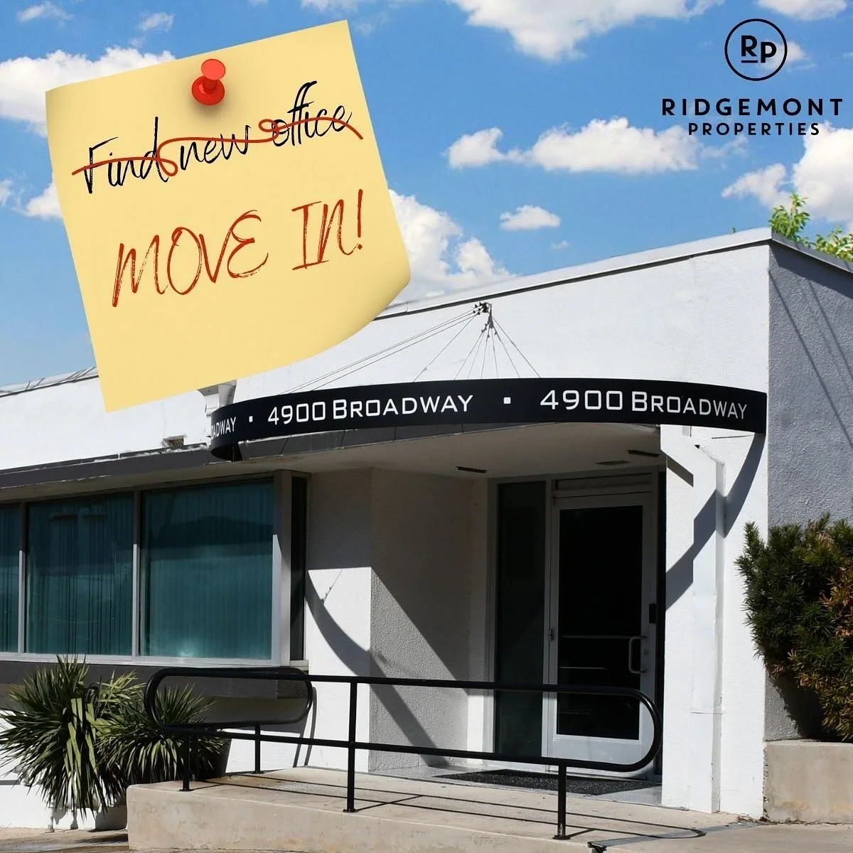 Office leasing available at 4900 Broadway. With big windows that let in beautiful natural light, lots of parking, and right across from HEB Market Place, your perfect office is waiting for you. Contact Ridgemont Properties at 210-593-3122 for more in