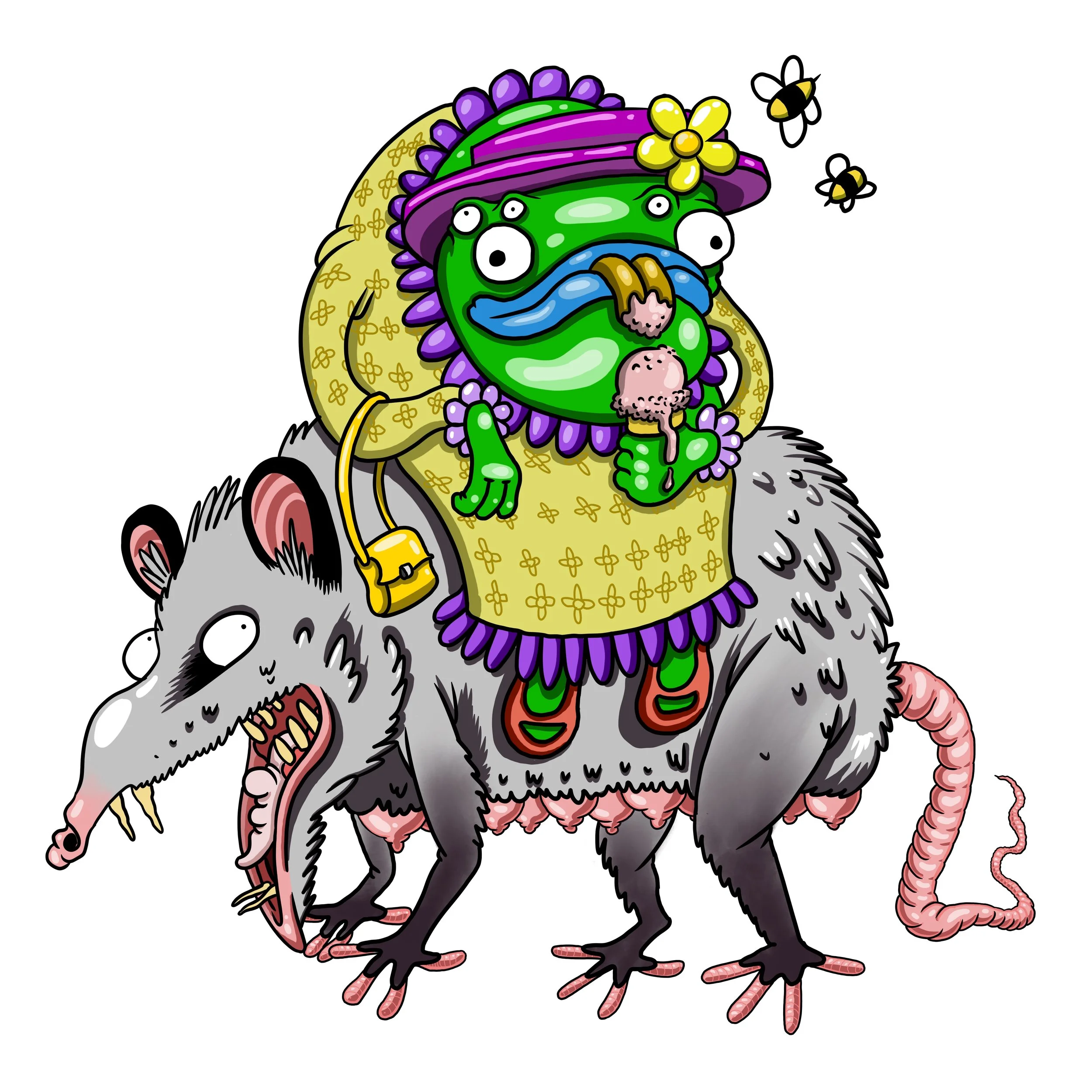 Fish Mom on Possum Sticker (3" x 3" Diecut)