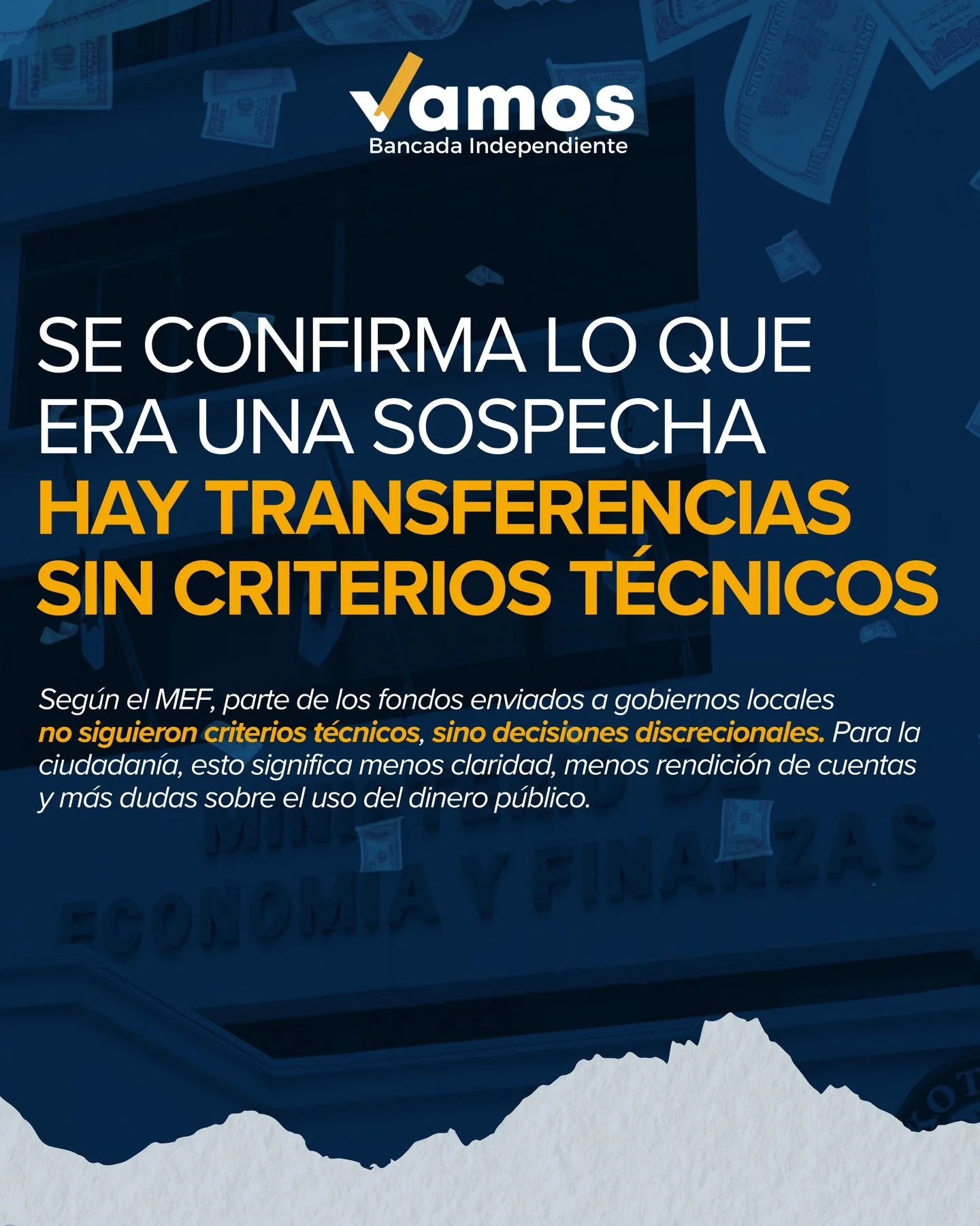 ❗ Se confirma lo que era una sospecha: hay transferencias sin criterios t&eacute;cnicos
Seg&uacute;n el ministro, parte de los fondos enviados a gobiernos locales no siguieron criterios t&eacute;cnicos, sino decisiones discrecionales.

Para la ciudad