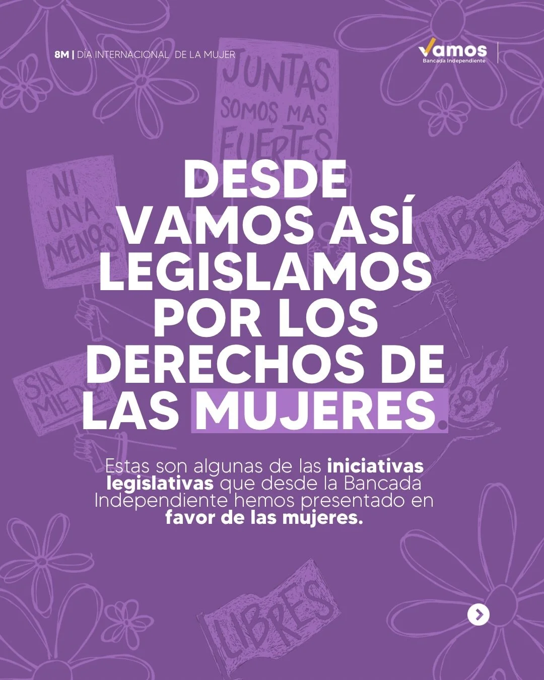 El 8M es un recordatorio de que todav&iacute;a hay brechas por cerrar, desde la Asamblea nuestro compromiso es impulsar leyes para construir un mejor pa&iacute;s para todas.