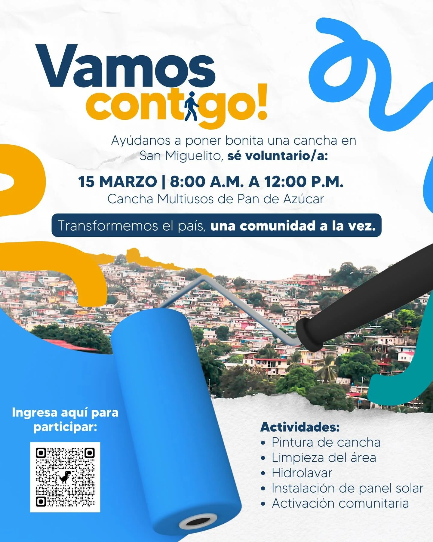 📣 &iexcl;Buscamos voluntarios!!!📣

Ma&ntilde;ana domingo 15 de marzo pintaremos y reformaremos una cancha multiusos en San Miguelito 🎨🏀⛹️&zwj;♀️🥅

&iquest;Te apuntas? &iexcl;Inscr&iacute;bete en el form!