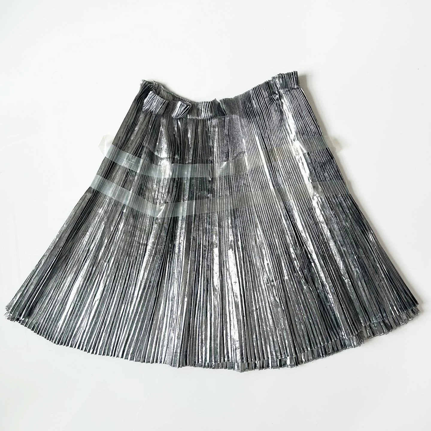 Helmut Lang Fall 2002 pleated silver lam&eacute; skirt with transparent plastic straps. #helmutlangarchive